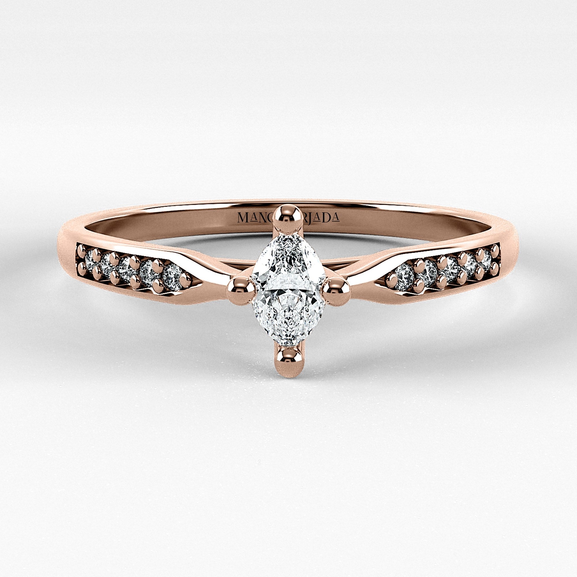 Promesa Destello corte marquesa en oro rosa, vista frontal