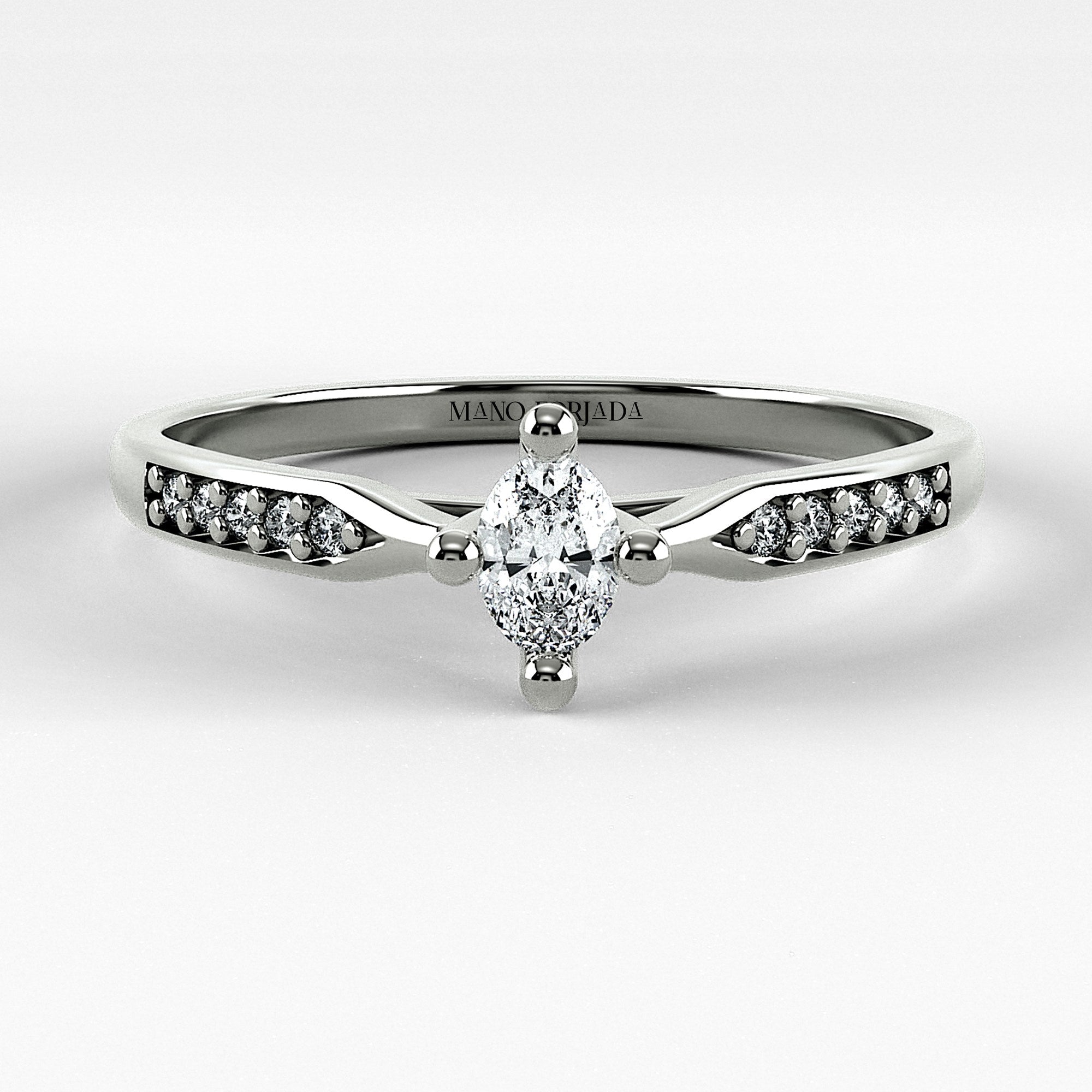 Promesa Destello corte oval en oro blanco, vista frontal