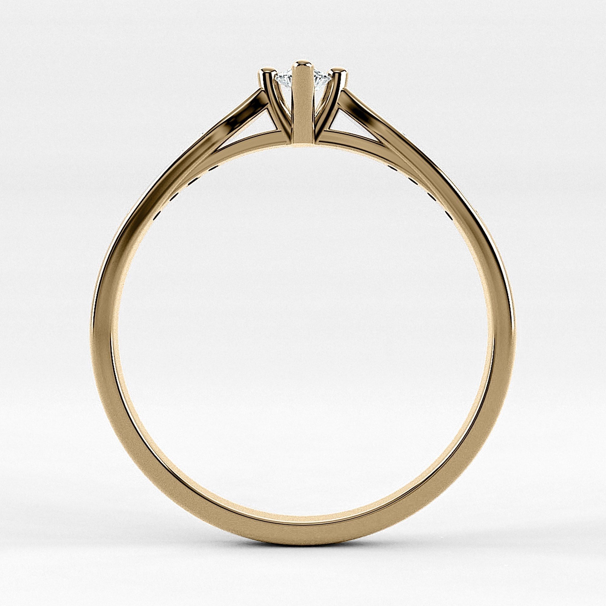 Promesa Destello corte oval en oro amarillo, vista de canto