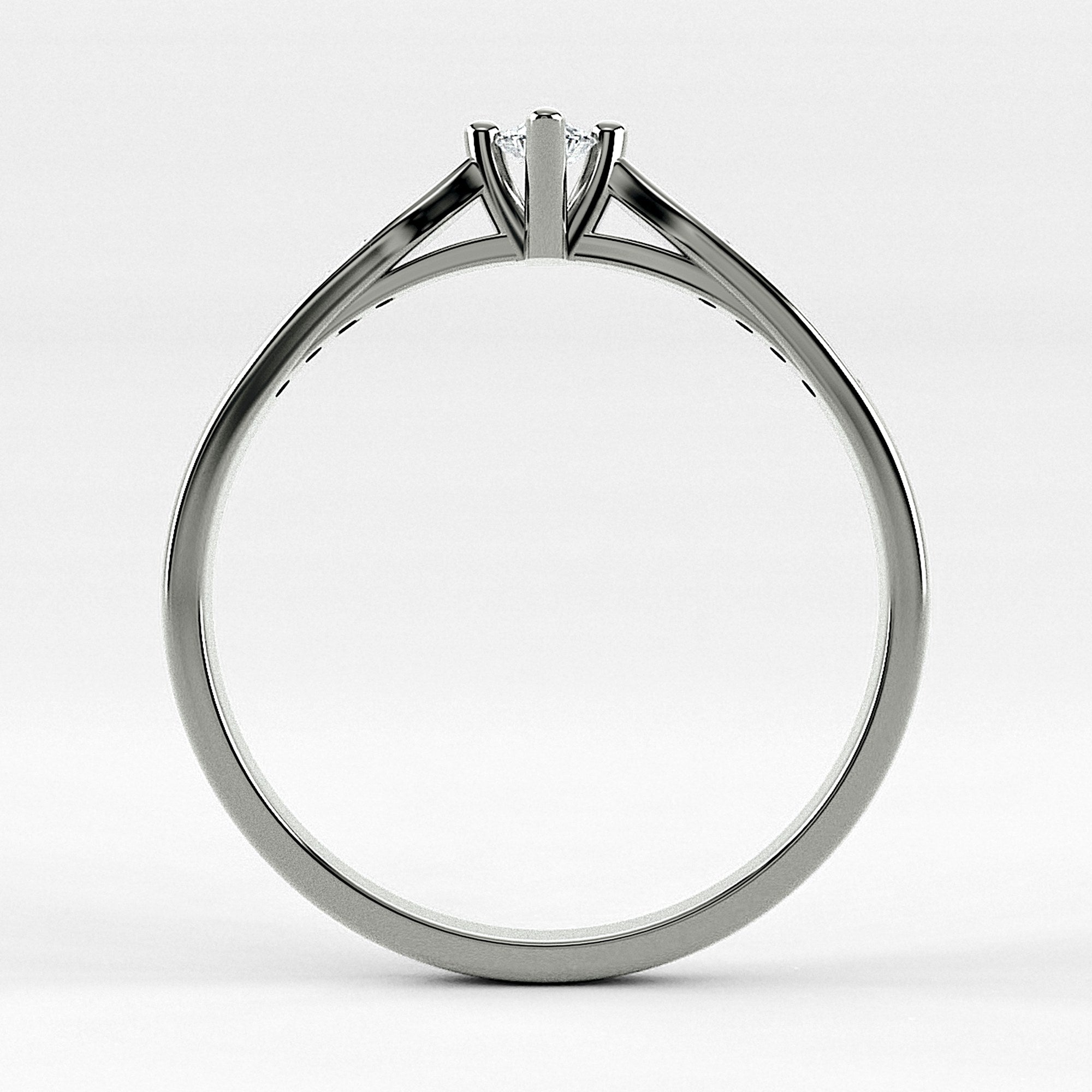 Promesa Destello corte oval en oro blanco, vista de canto
