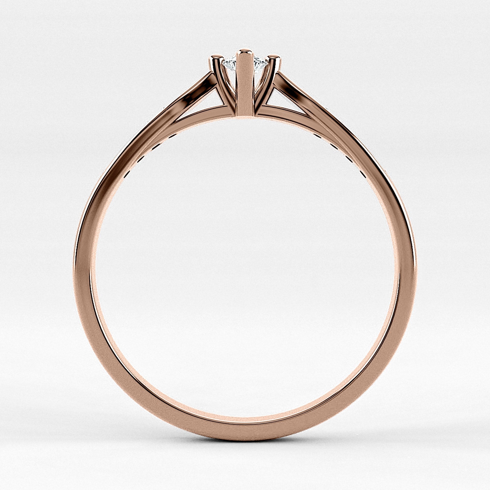 Promesa Destello corte oval en oro rosa, vista de canto