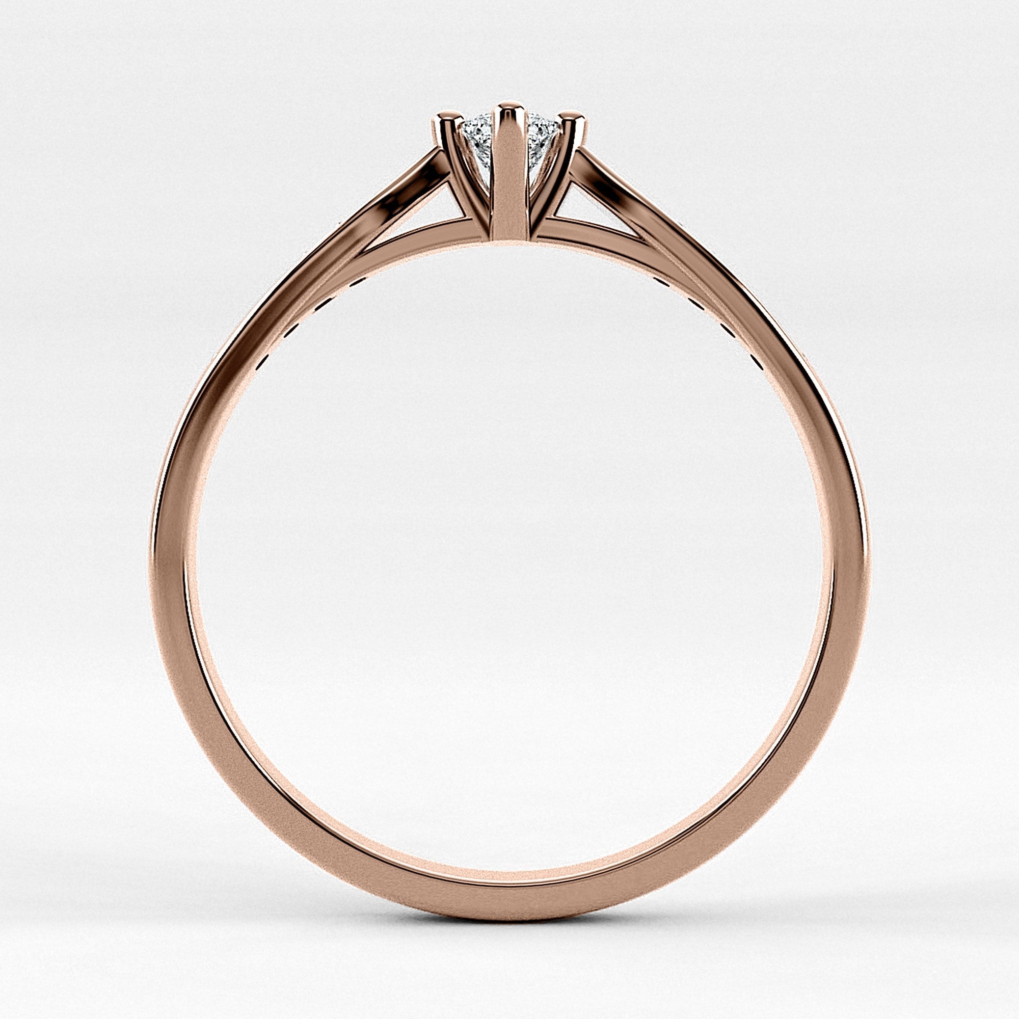 Promesa Destello corte princesa en oro rosa, vista de canto
