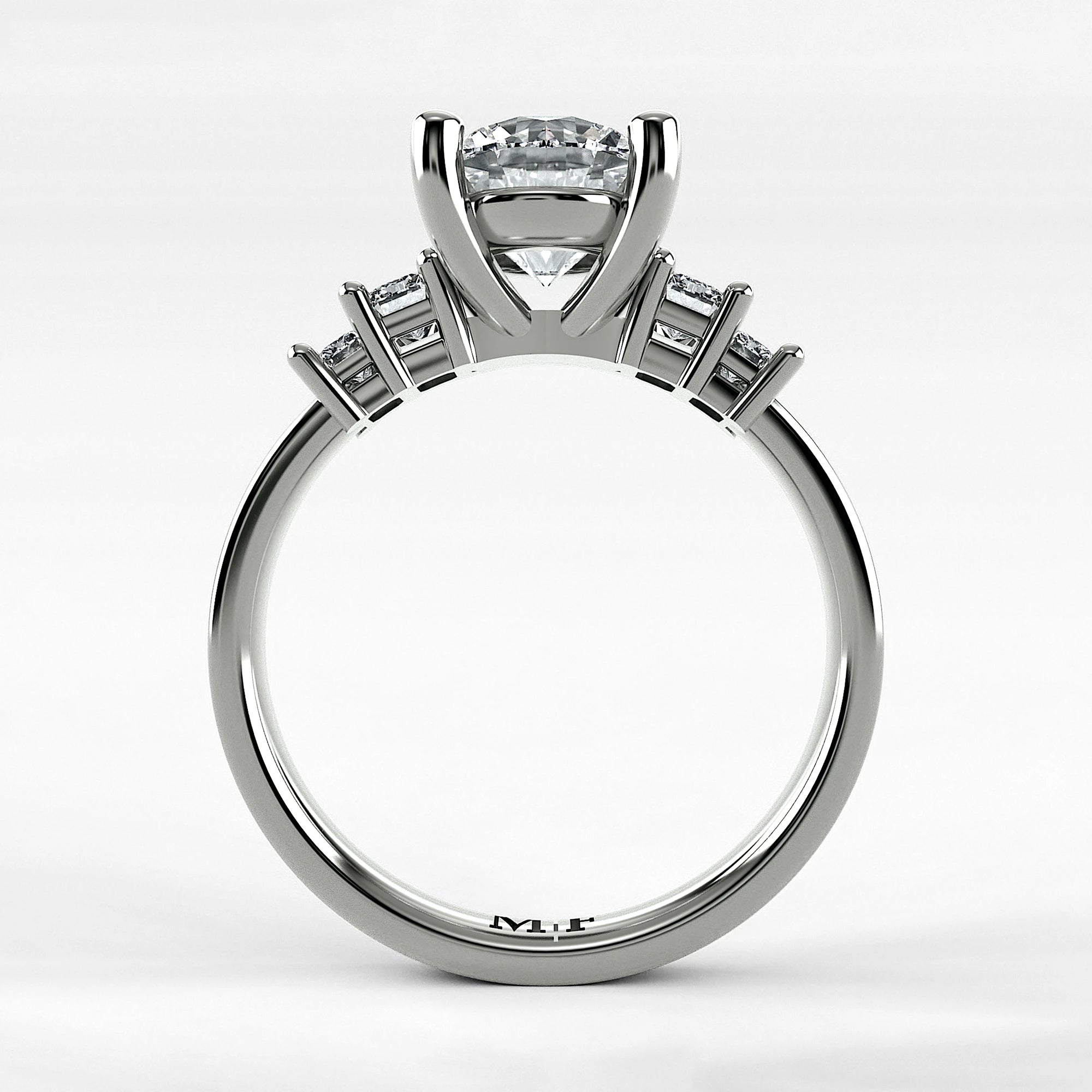 Anillo de Compromiso Eje - Redondo en oro blanco - vista 3
