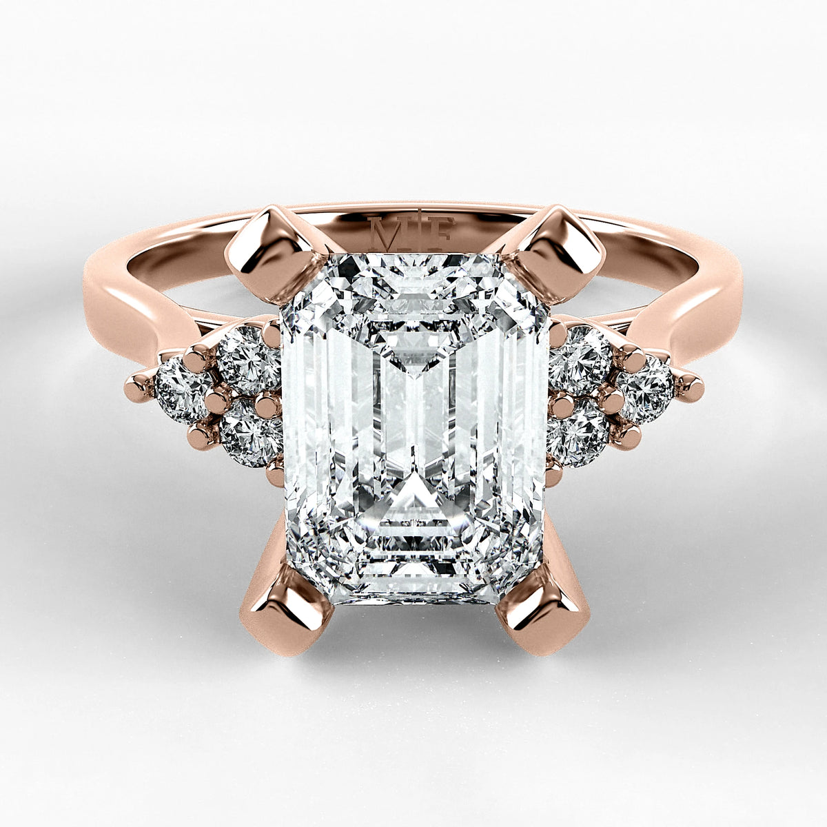 Anillo de Compromiso Ondular - Esmeralda en oro rosa - vista 1