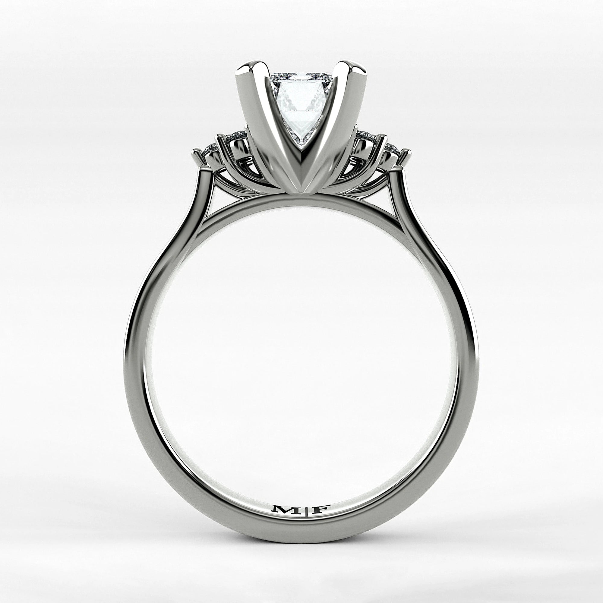 Anillo de Compromiso Ondular - Esmeralda en oro blanco - vista 3
