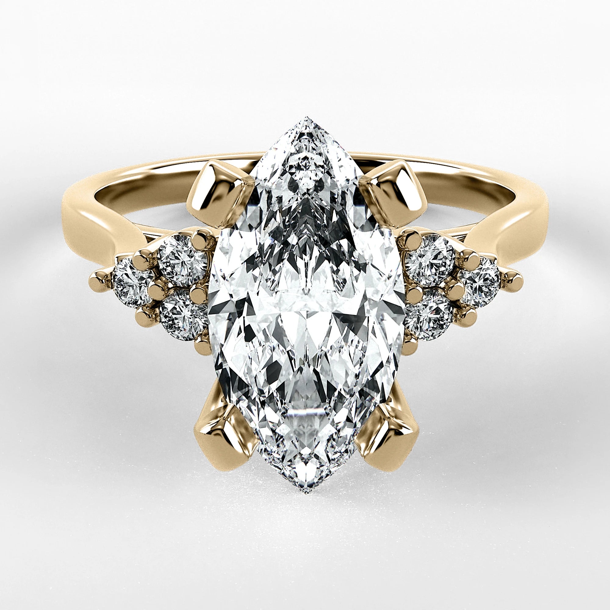 Anillo de Compromiso Ondular - Marquesa en oro amarillo - vista 1