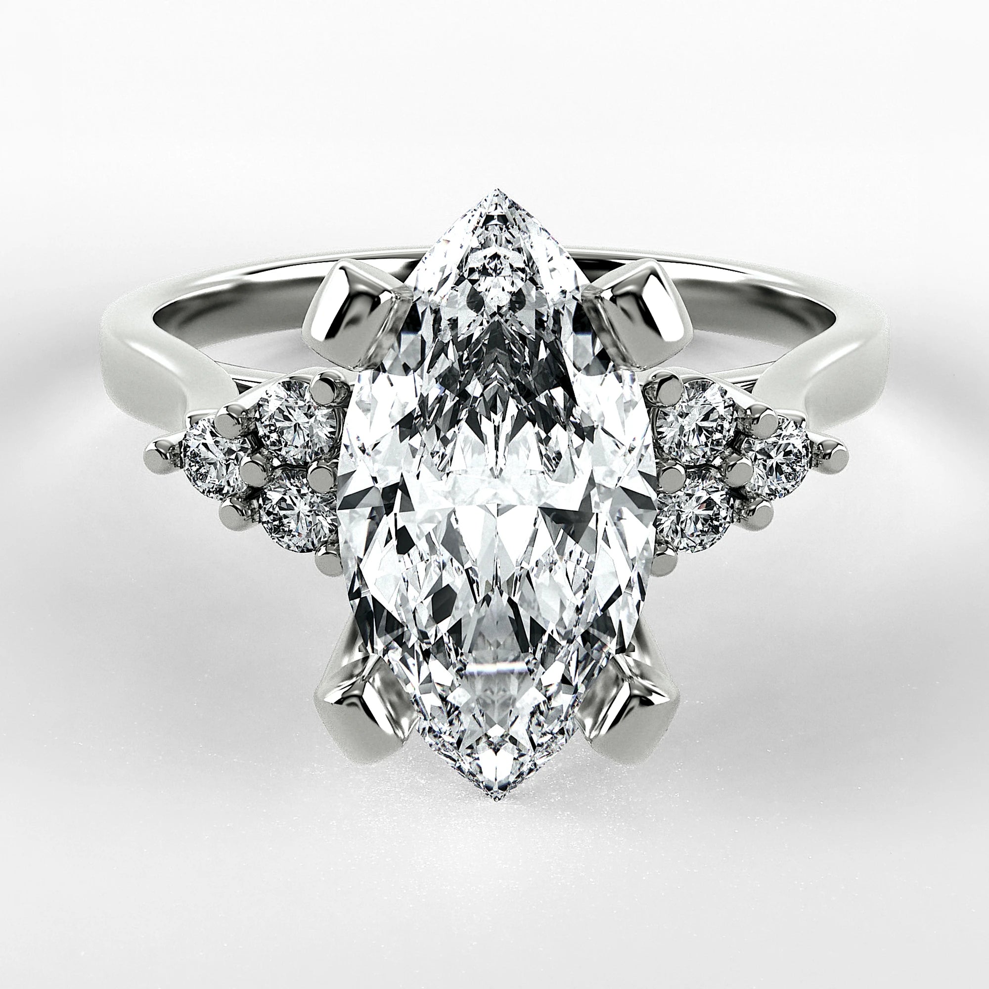 Anillo de Compromiso Ondular - Marquesa en oro blanco - vista 1