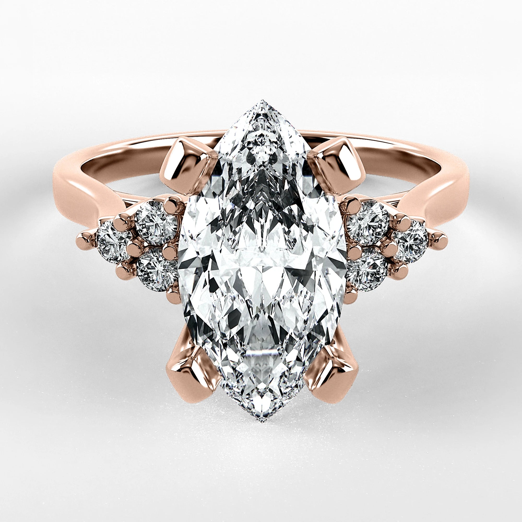 Anillo de Compromiso Ondular - Marquesa en oro rosa - vista 1