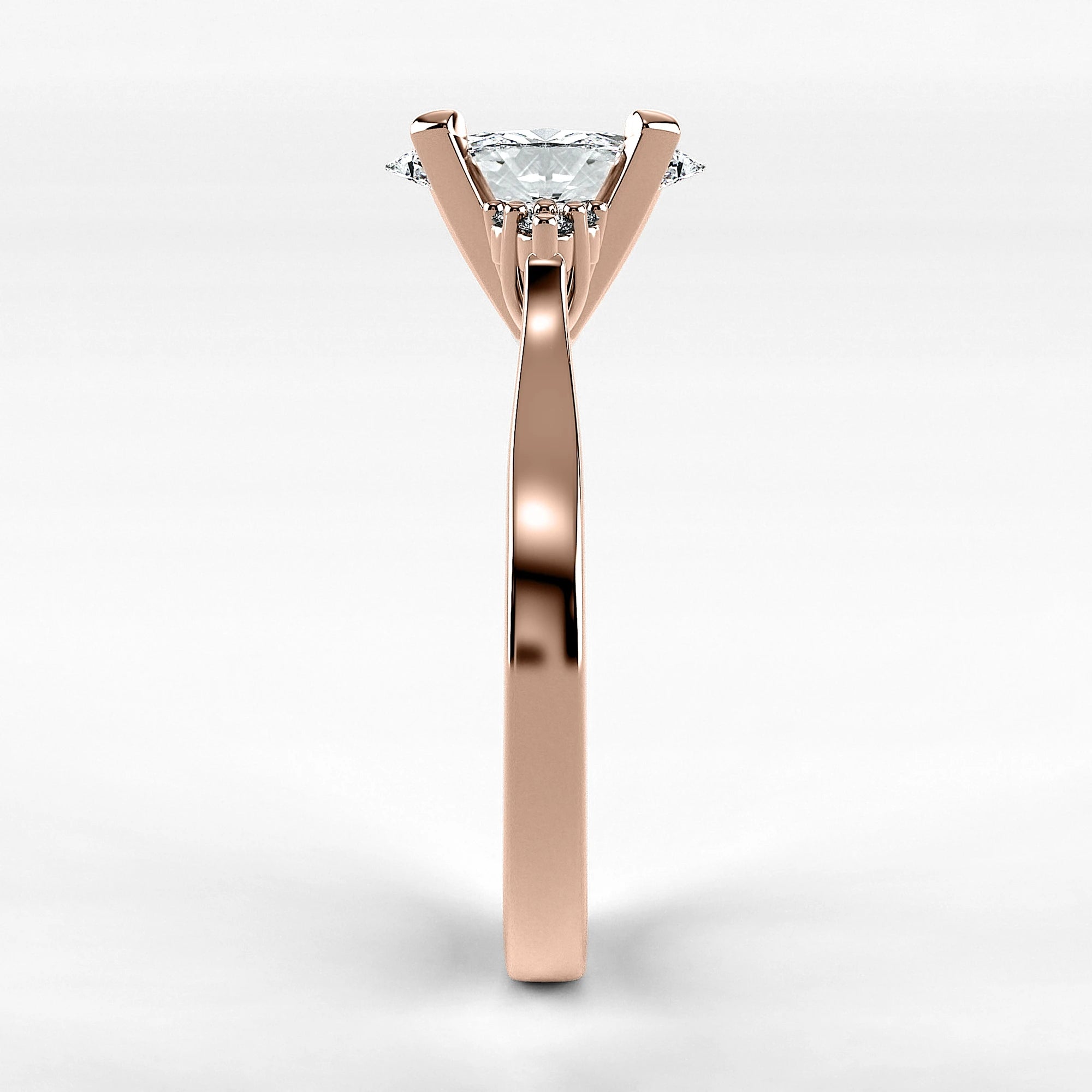 Anillo de Compromiso Ondular - Marquesa en oro rosa - vista 2