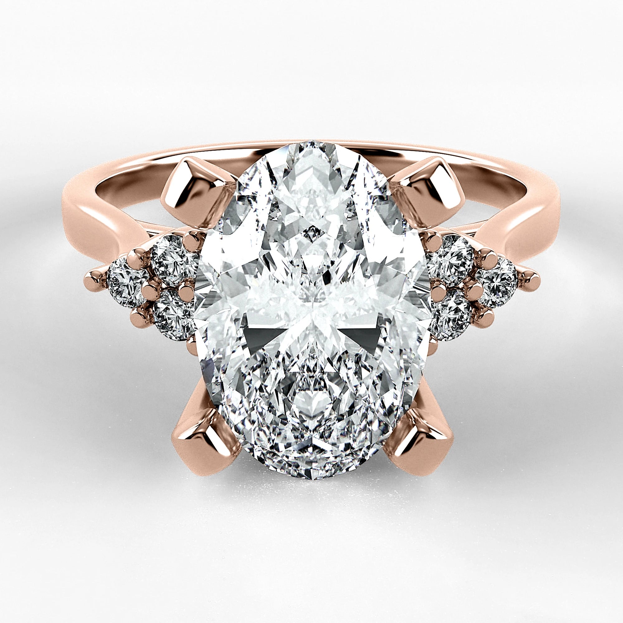Anillo de Compromiso Ondular - Oval en oro rosa - vista 1