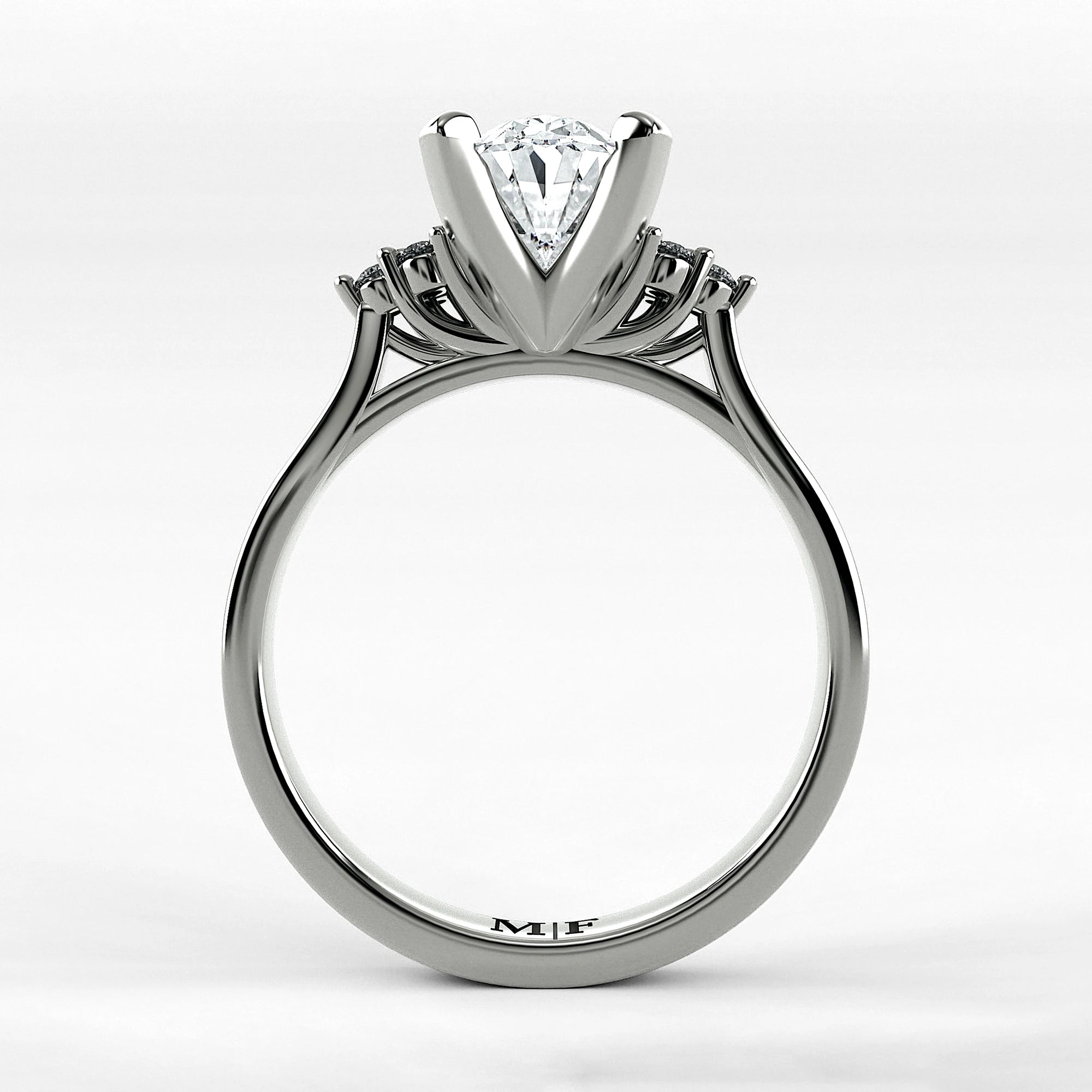 Anillo de Compromiso Ondular - Oval en oro blanco - vista 3