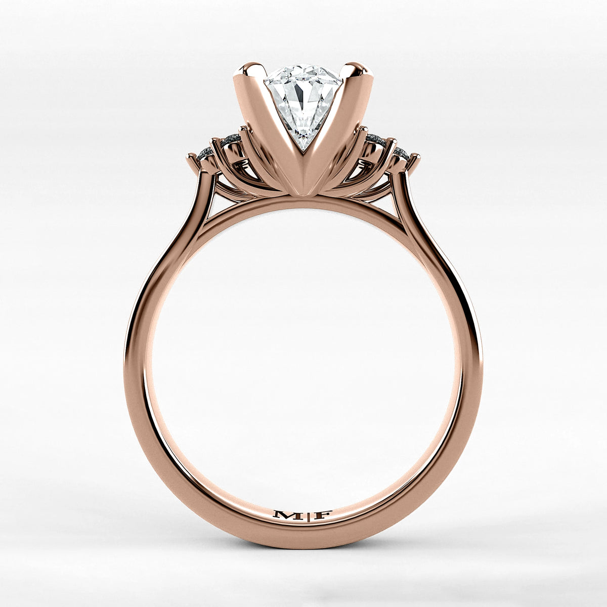 Anillo de Compromiso Ondular - Oval en oro rosa - vista 3