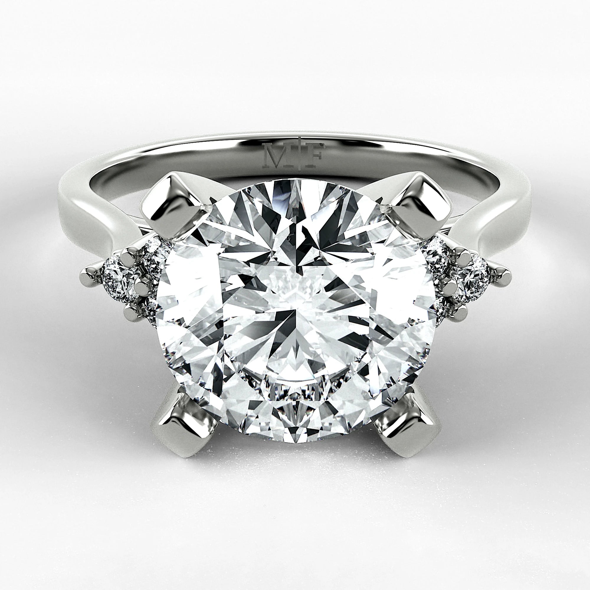 Anillo de Compromiso Ondular - Redondo en oro blanco - vista 1