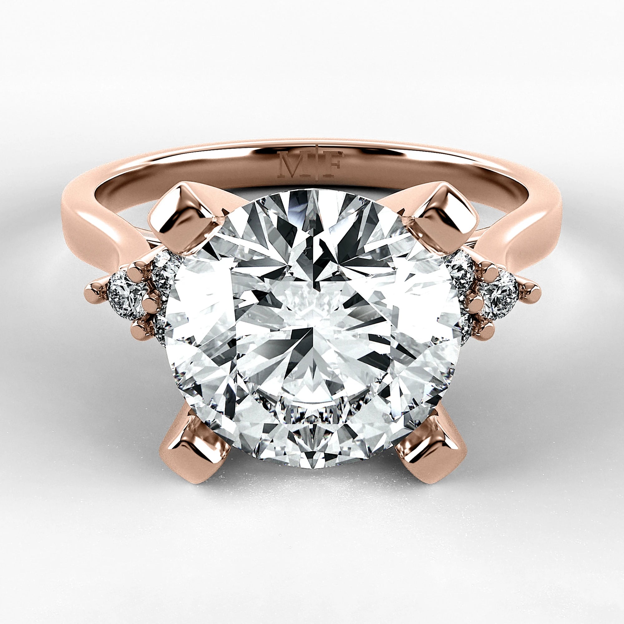 Anillo de Compromiso Ondular - Redondo en oro rosa - vista 1