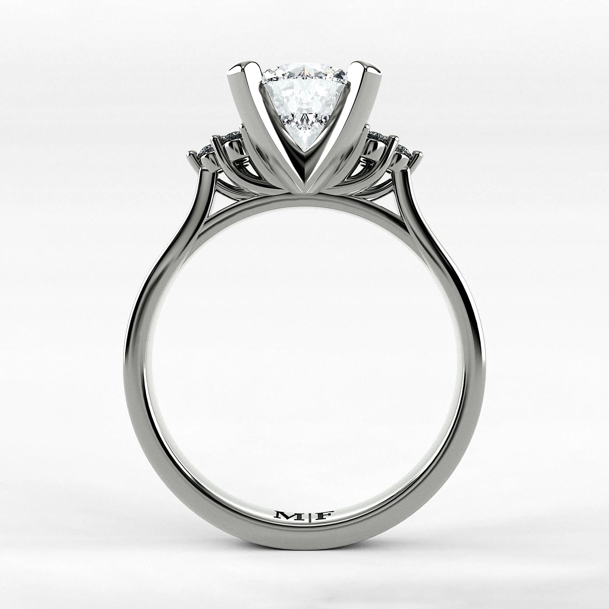 Anillo de Compromiso Ondular - Redondo en oro blanco - vista 3