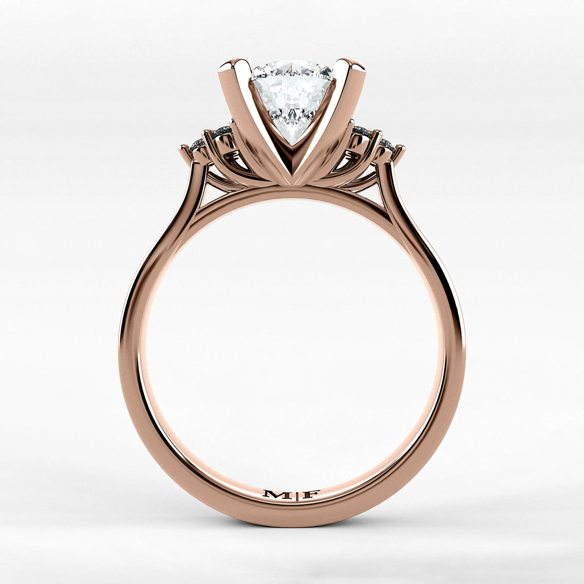 Anillo de Compromiso Ondular - Redondo en oro rosa - vista 3