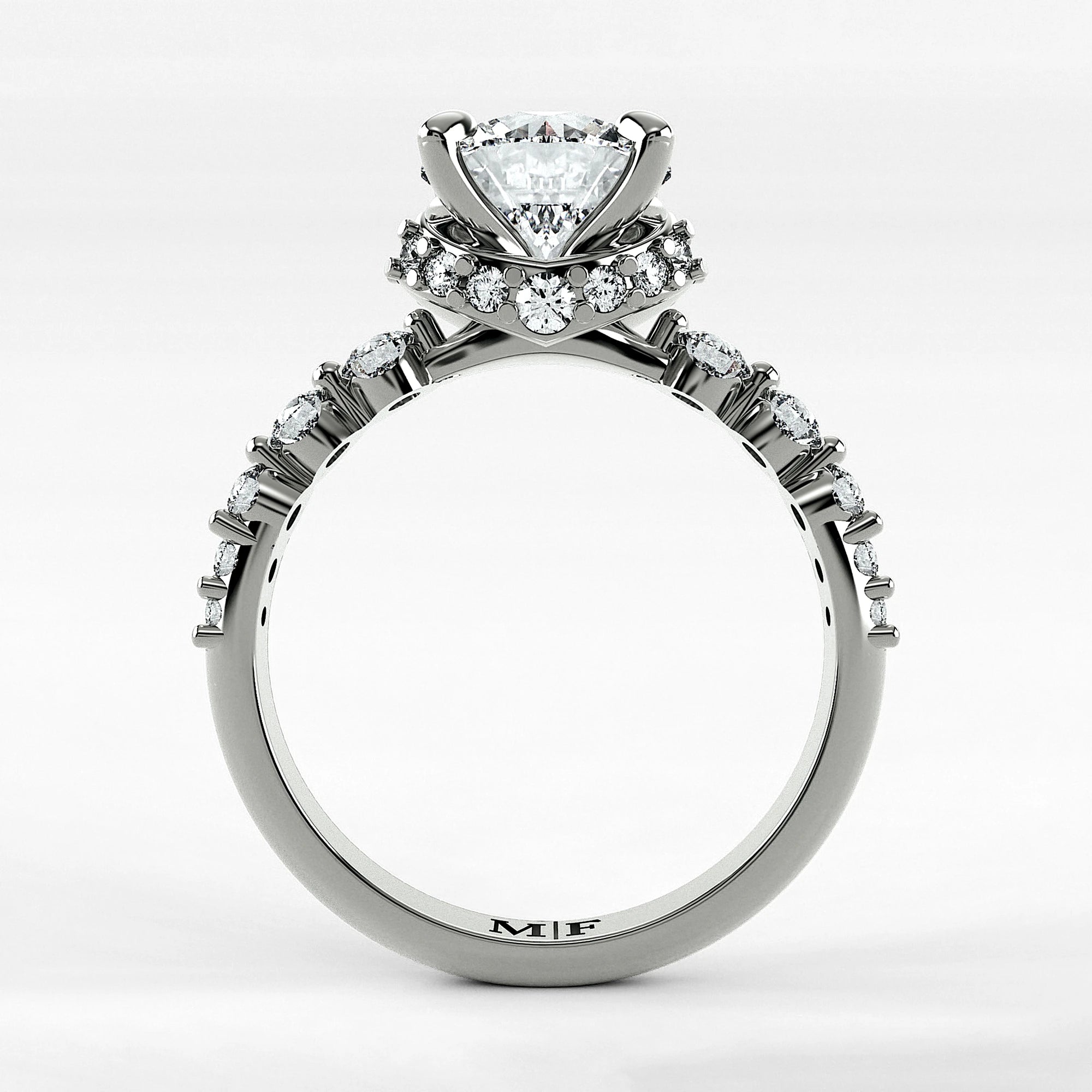 Anillo de Compromiso Estructura - Redondo en oro blanco - vista 3
