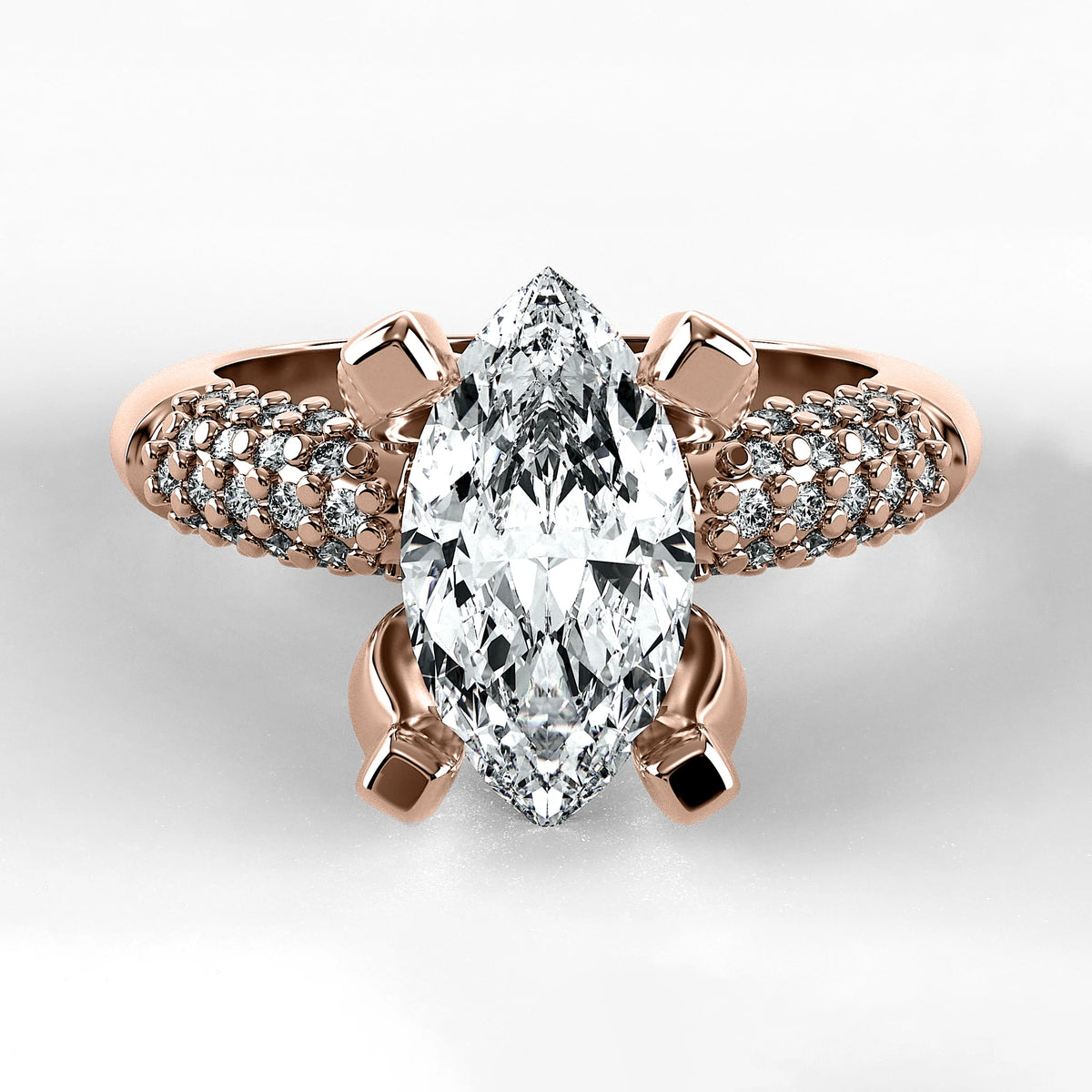 Anillo de Compromiso Lumière - Marquesa en oro rosa - vista 1