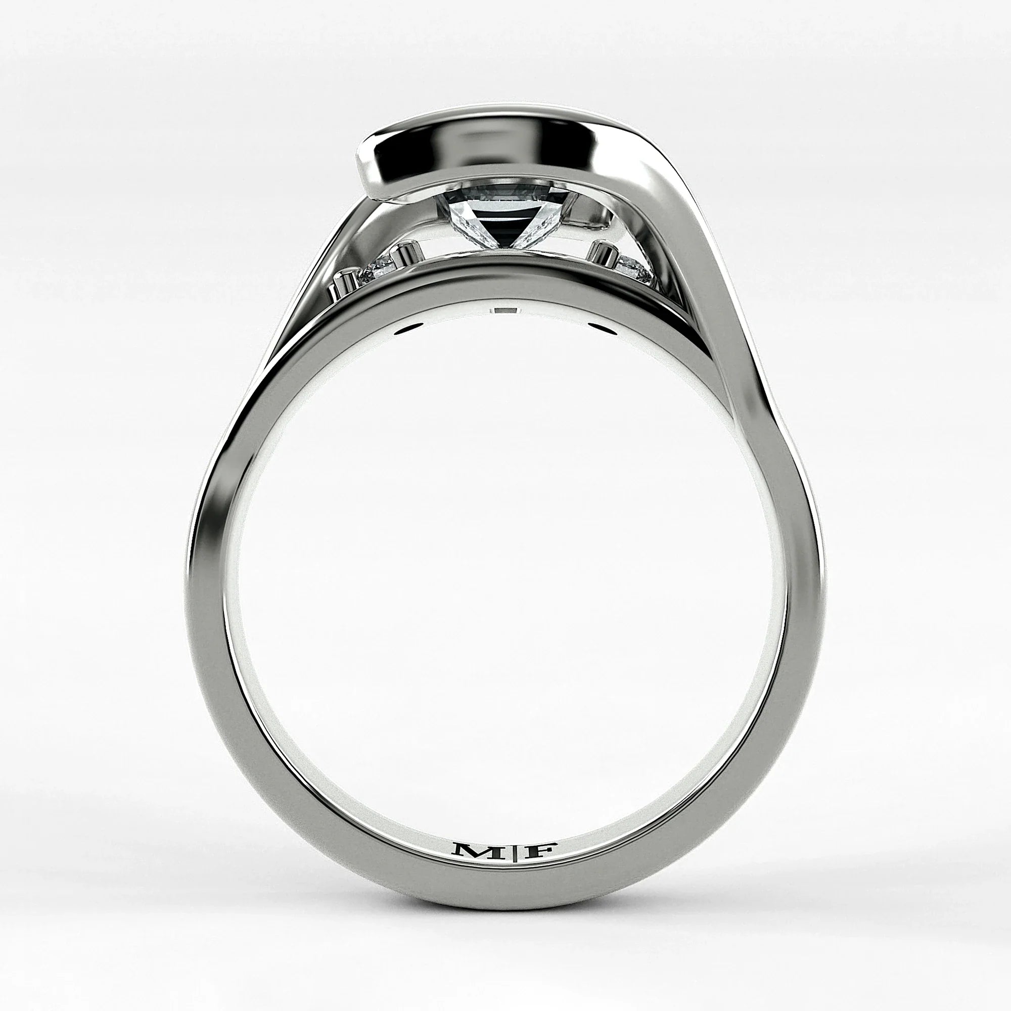 Anillo de Compromiso Giro - Esmeralda en oro blanco - vista 3