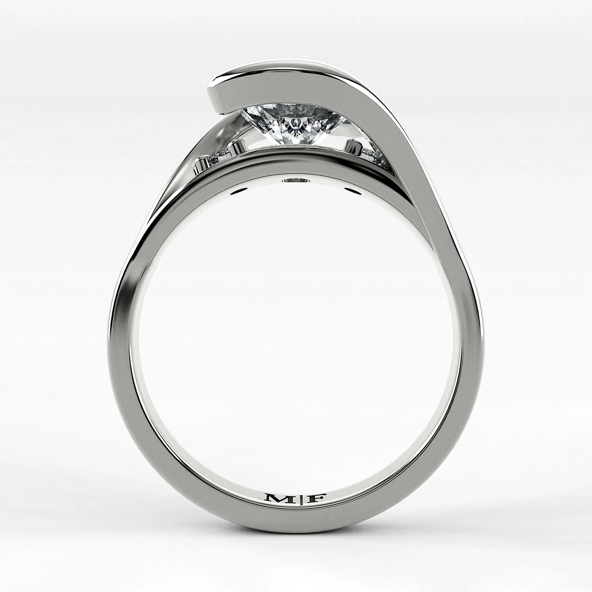 Anillo de Compromiso Giro - Redondo en oro blanco - vista 3