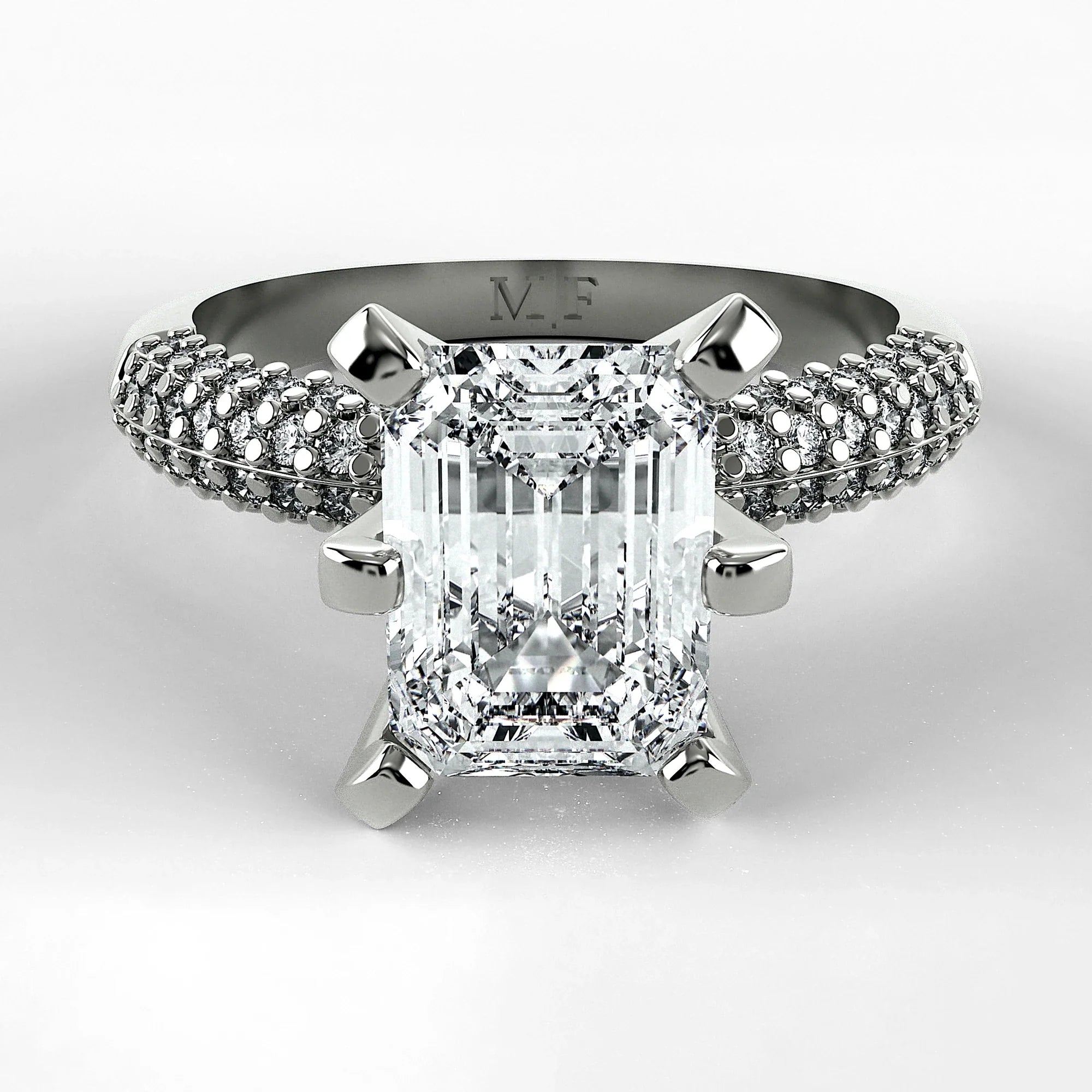 Anillo de Compromiso Corona - Esmeralda en oro blanco - vista 1