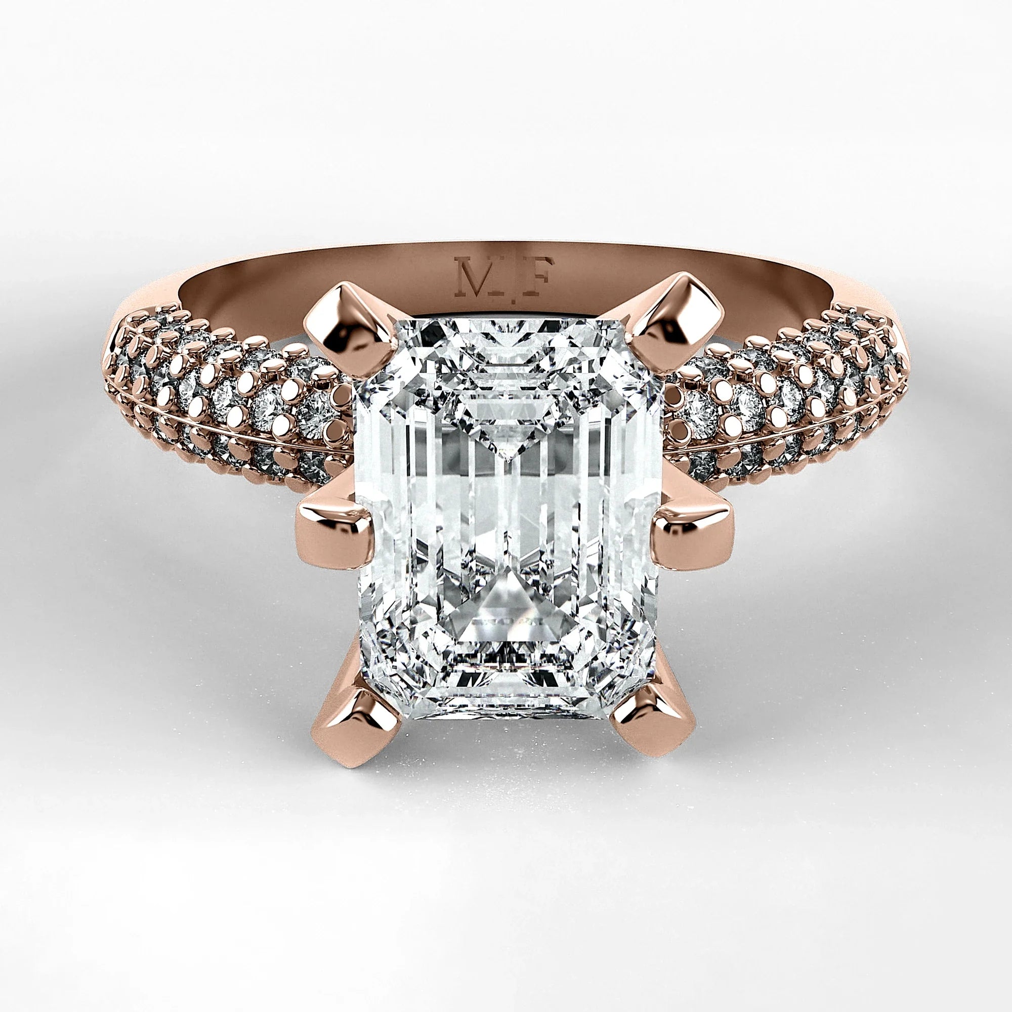 Anillo de Compromiso Corona - Esmeralda en oro rosa - vista 1