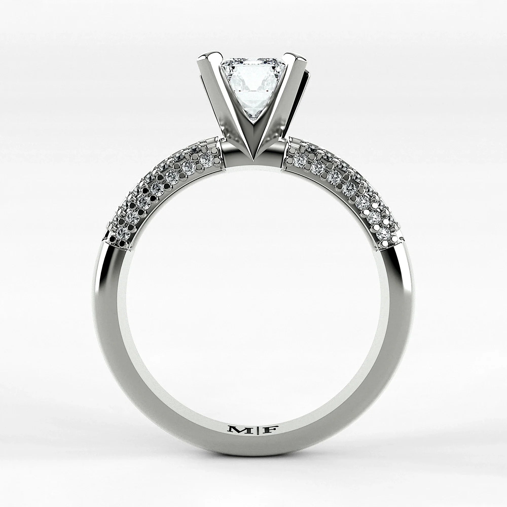 Anillo de Compromiso Corona - Esmeralda en oro blanco - vista 3