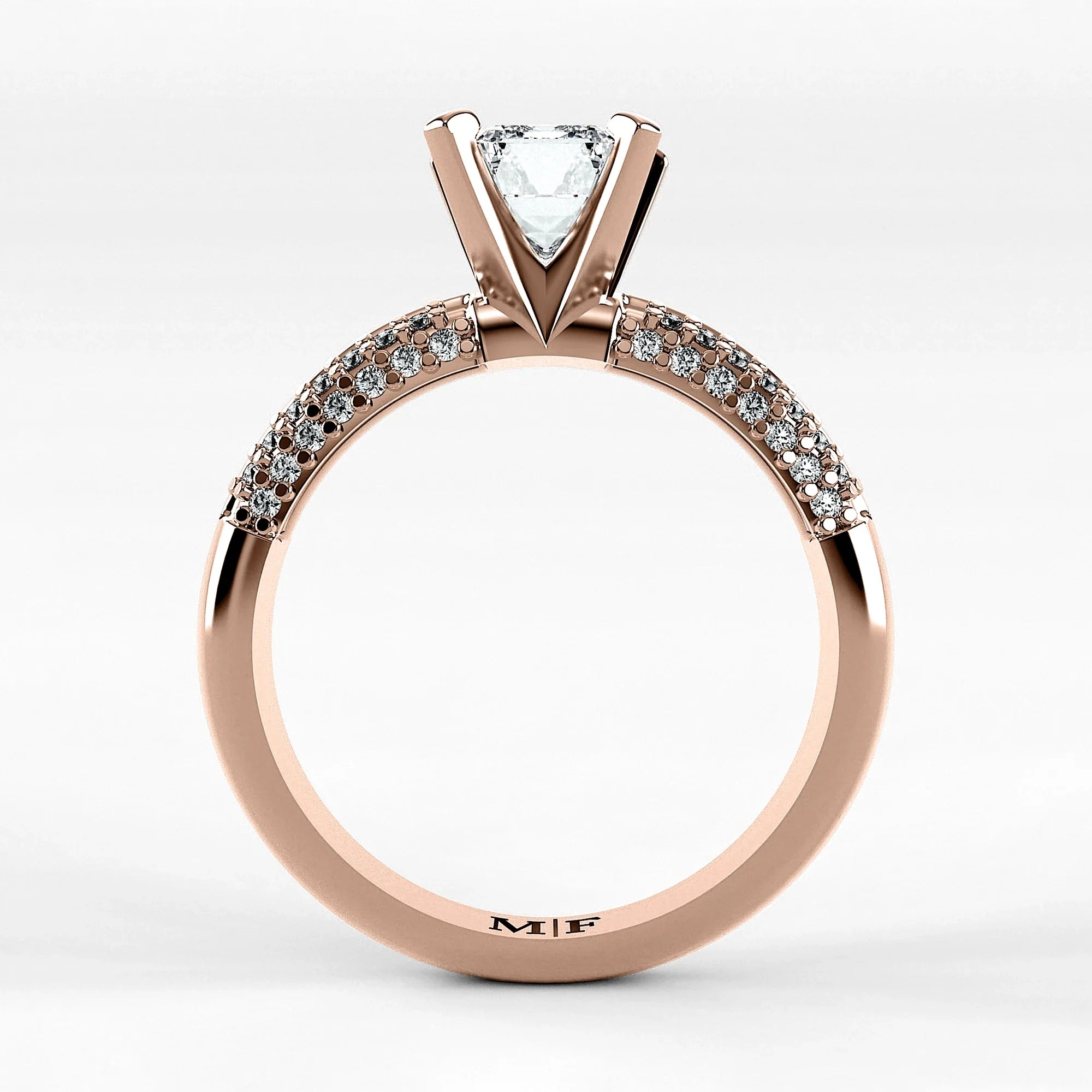 Anillo de Compromiso Corona - Esmeralda en oro rosa - vista 3