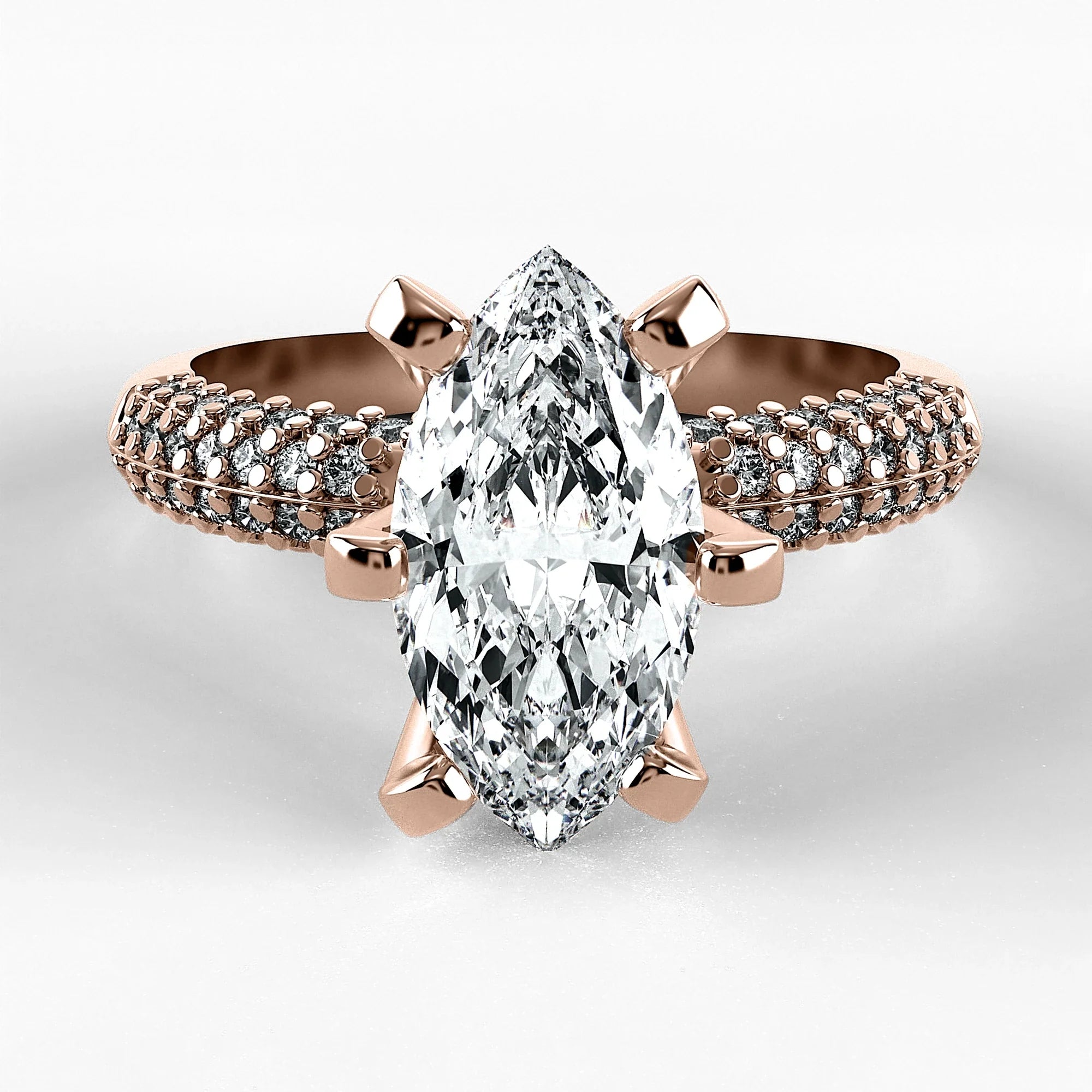 Anillo de Compromiso Corona - Marquesa en oro rosa - vista 1