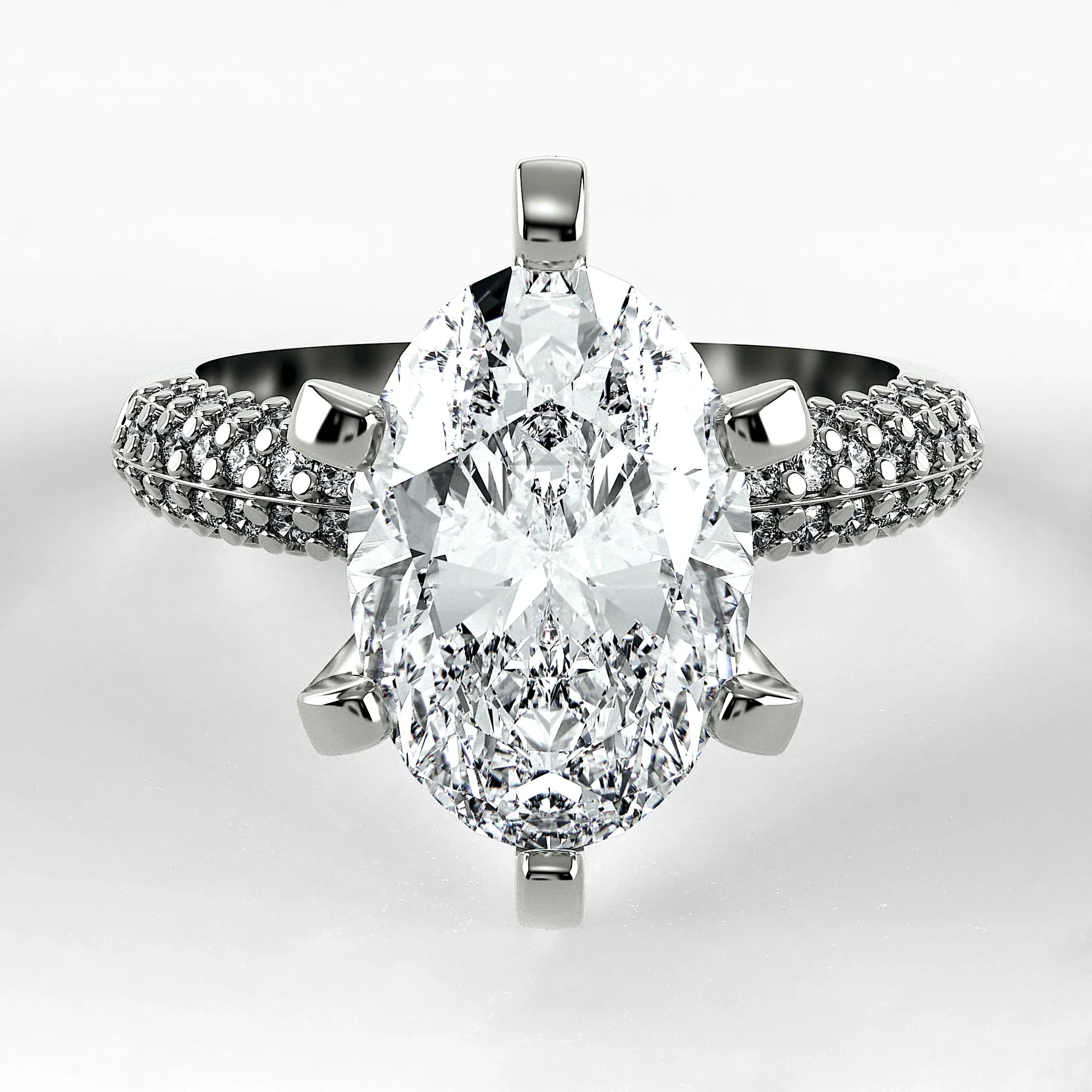 Anillo de Compromiso Corona - Oval en oro blanco - vista 1