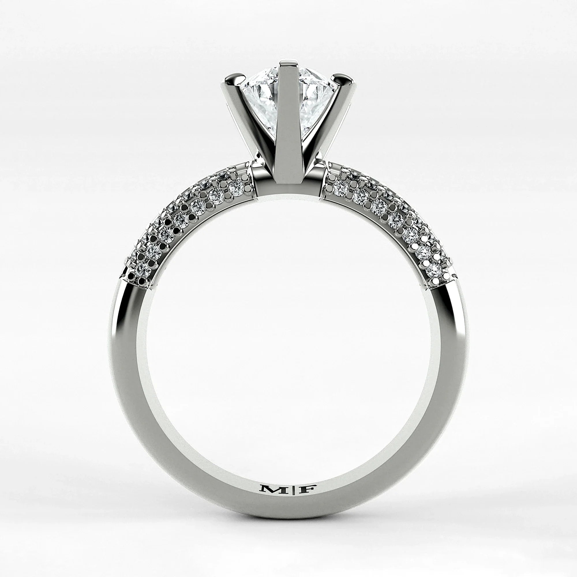 Anillo de Compromiso Corona - Oval en oro blanco - vista 3