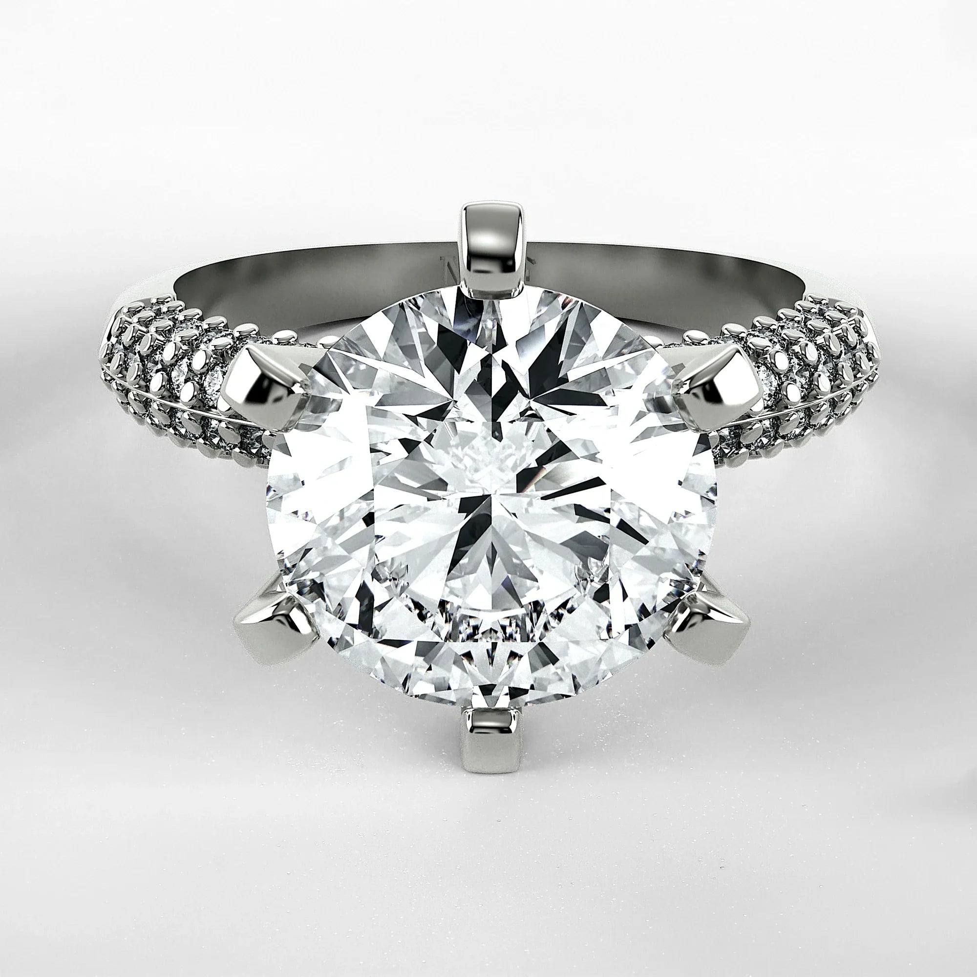 Anillo de Compromiso Corona - Redondo en oro blanco - vista 1