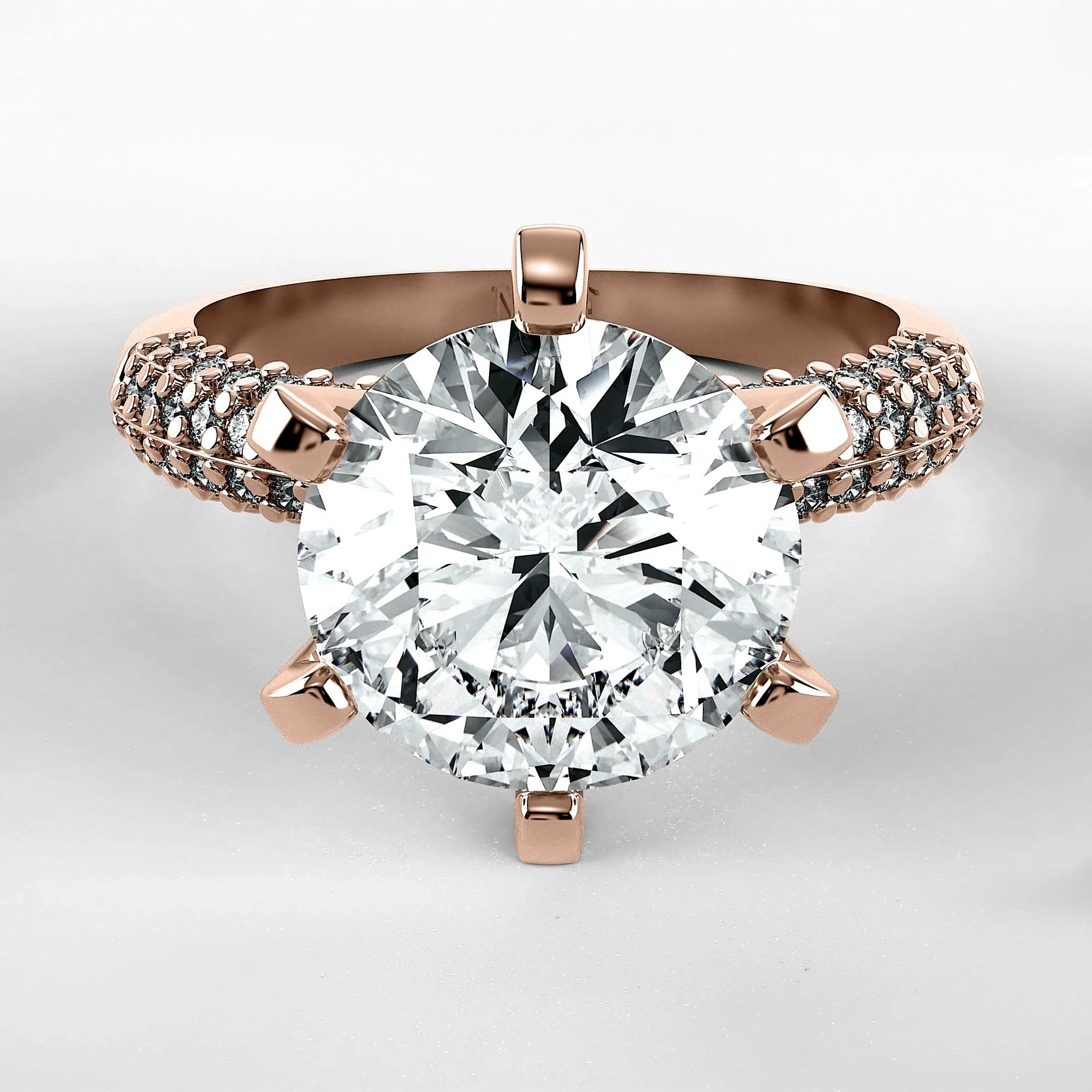 Anillo de Compromiso Corona - Redondo en oro rosa - vista 1