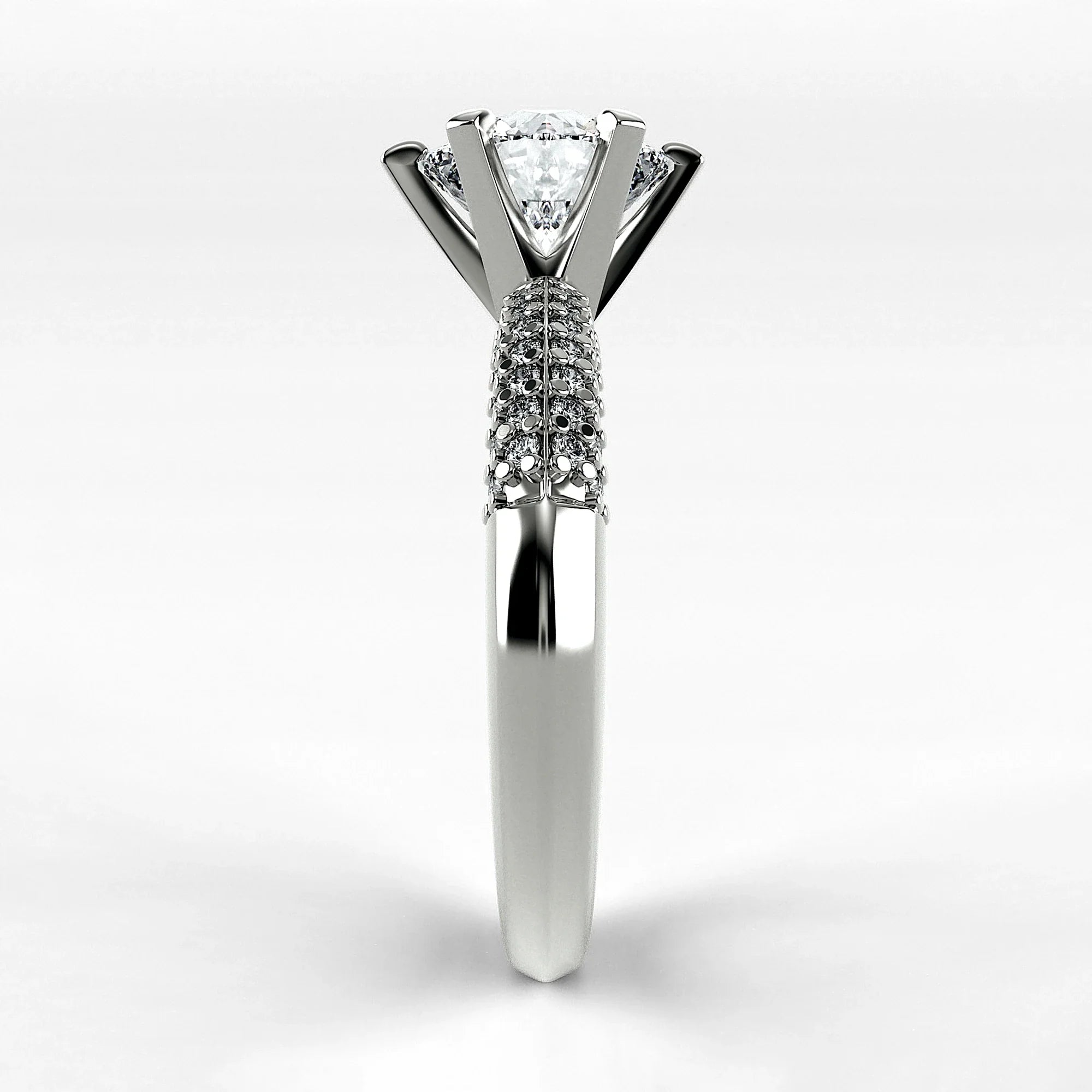 Anillo de Compromiso Corona - Redondo en oro blanco - vista 2