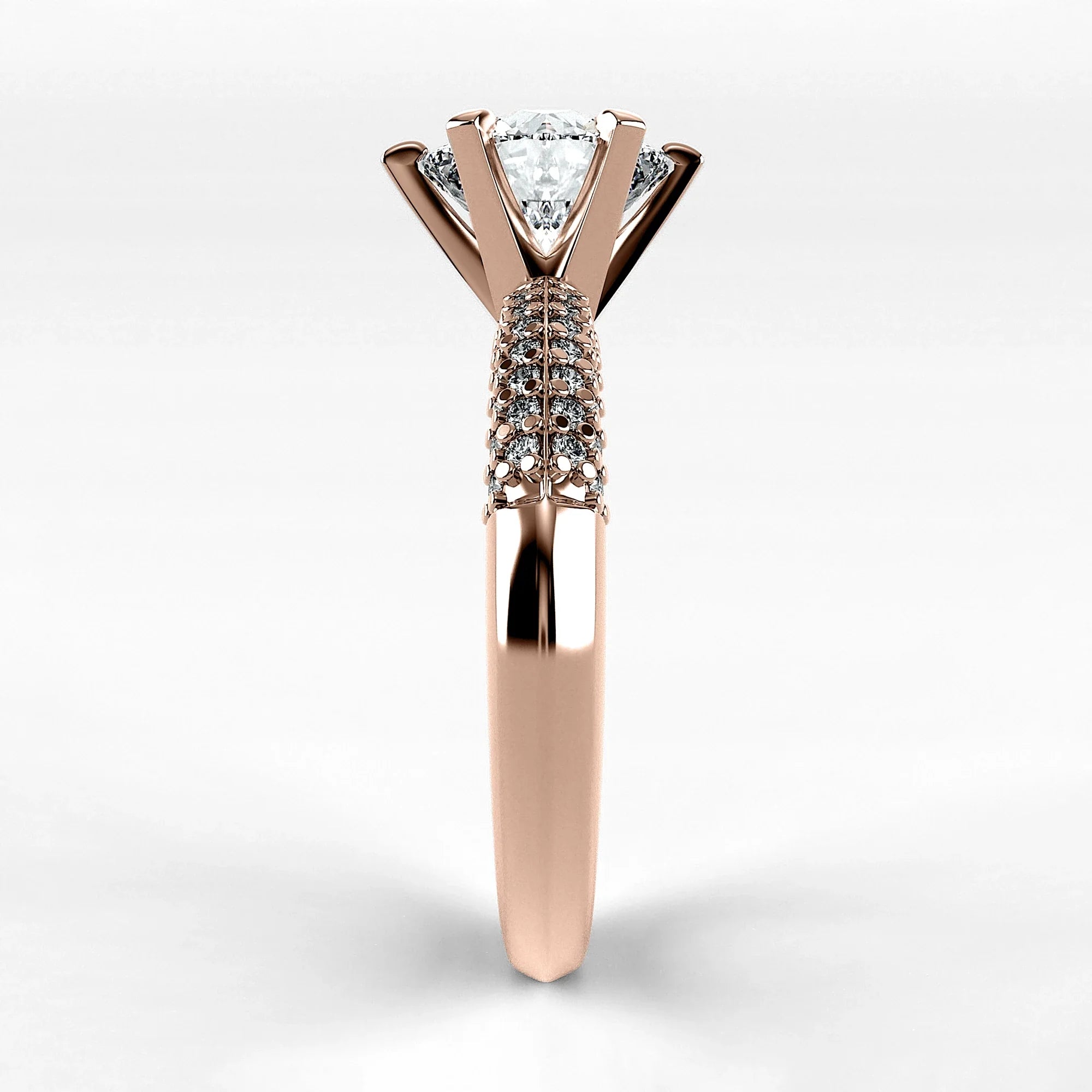 Anillo de Compromiso Corona - Redondo en oro rosa - vista 2
