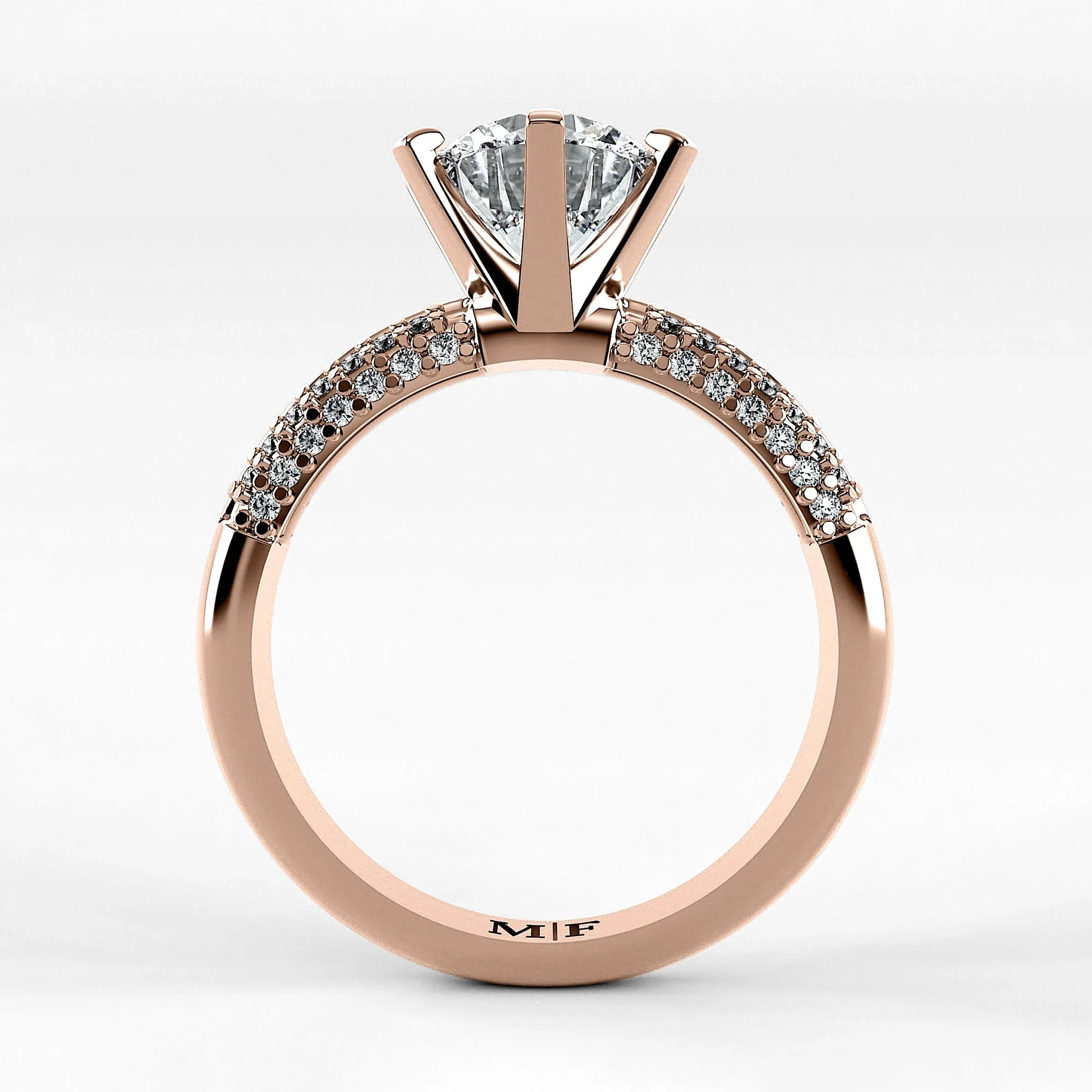 Anillo de Compromiso Corona - Redondo en oro rosa - vista 3
