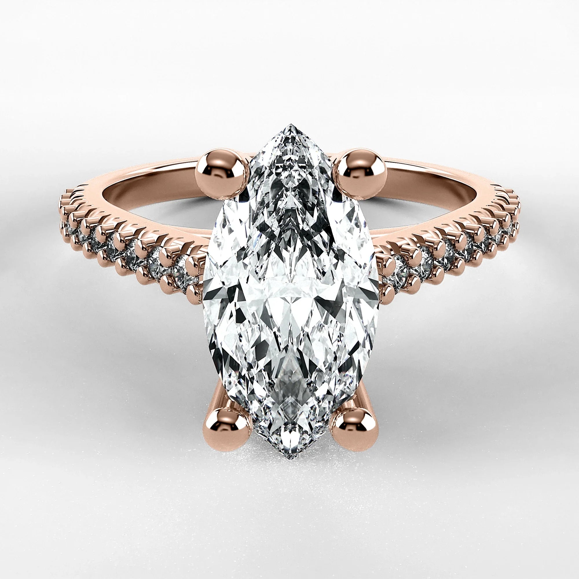 Anillo de Compromiso Destello - Marquesa en oro rosa - vista 1