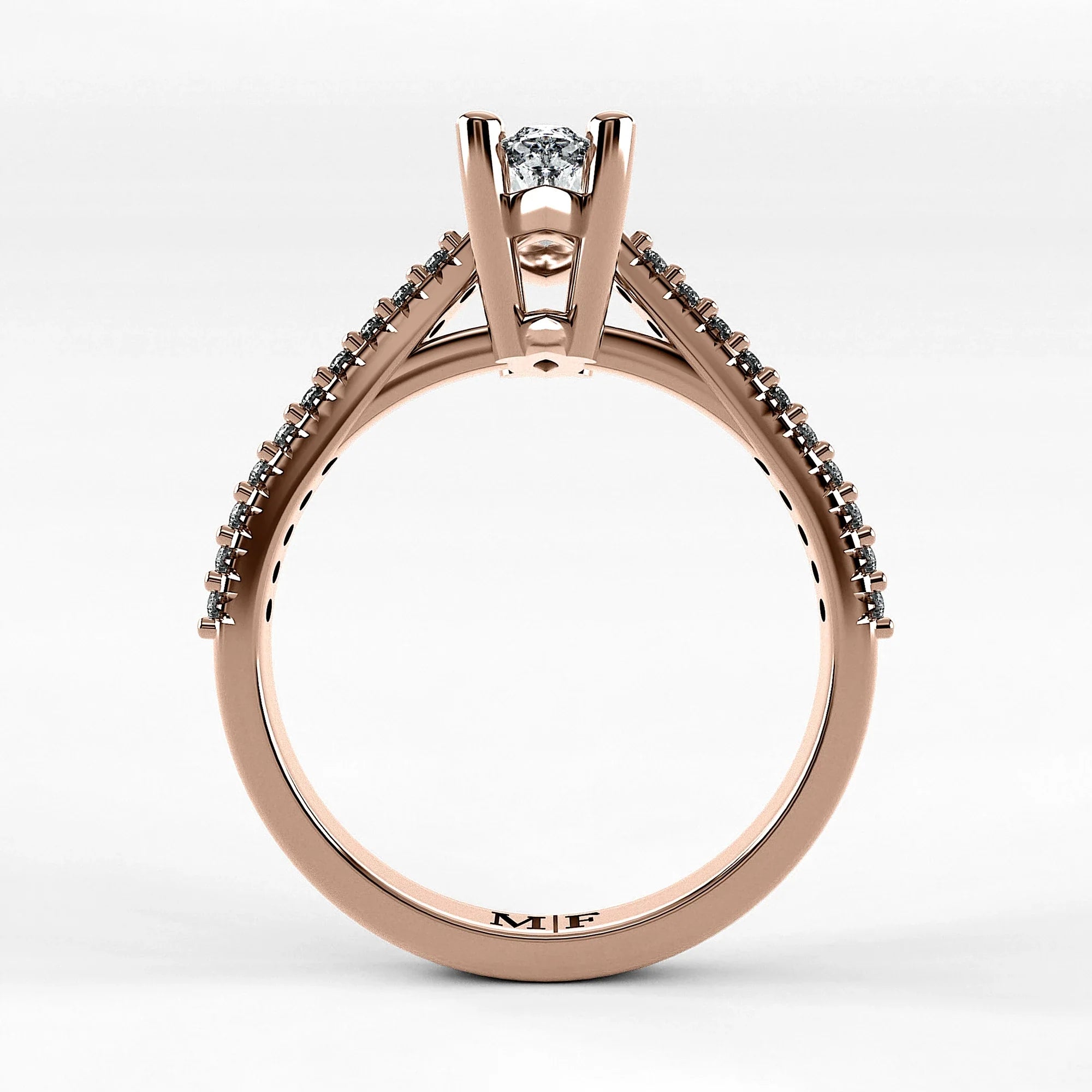 Anillo de Compromiso Destello - Marquesa en oro rosa - vista 3