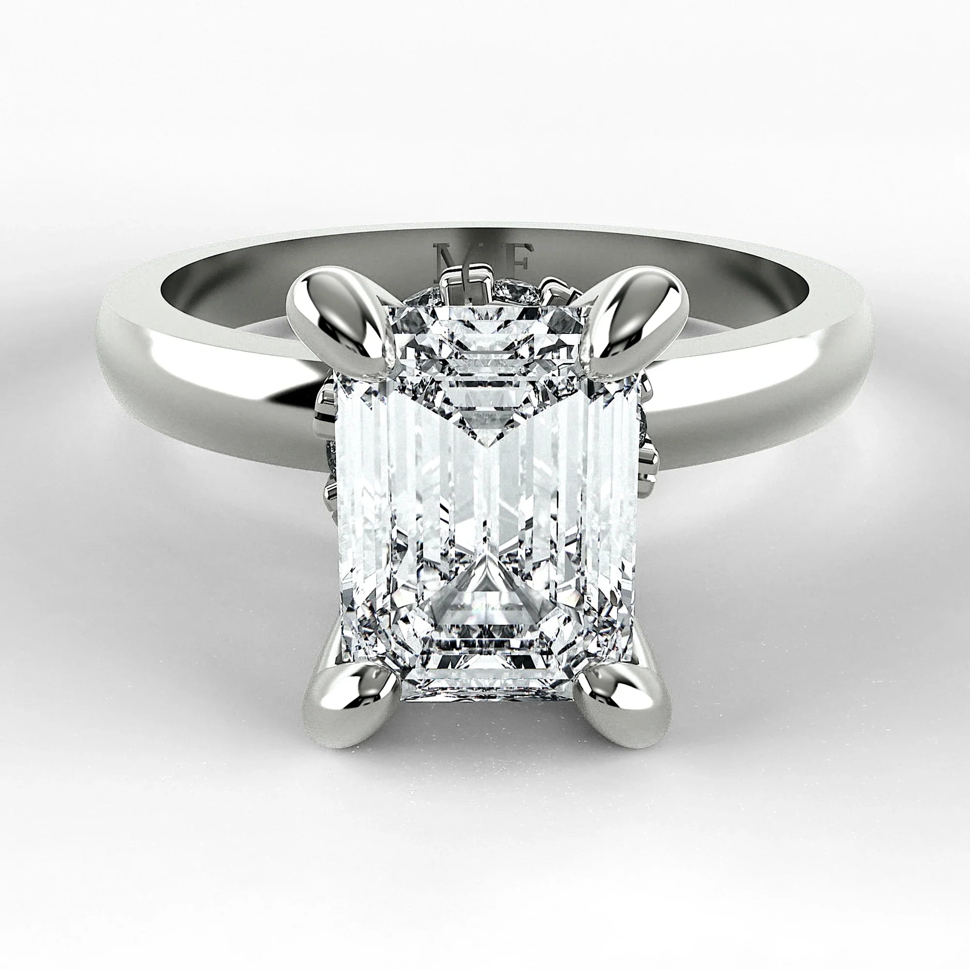 Anillo de Compromiso Radiante - Esmeralda en oro blanco - vista 1