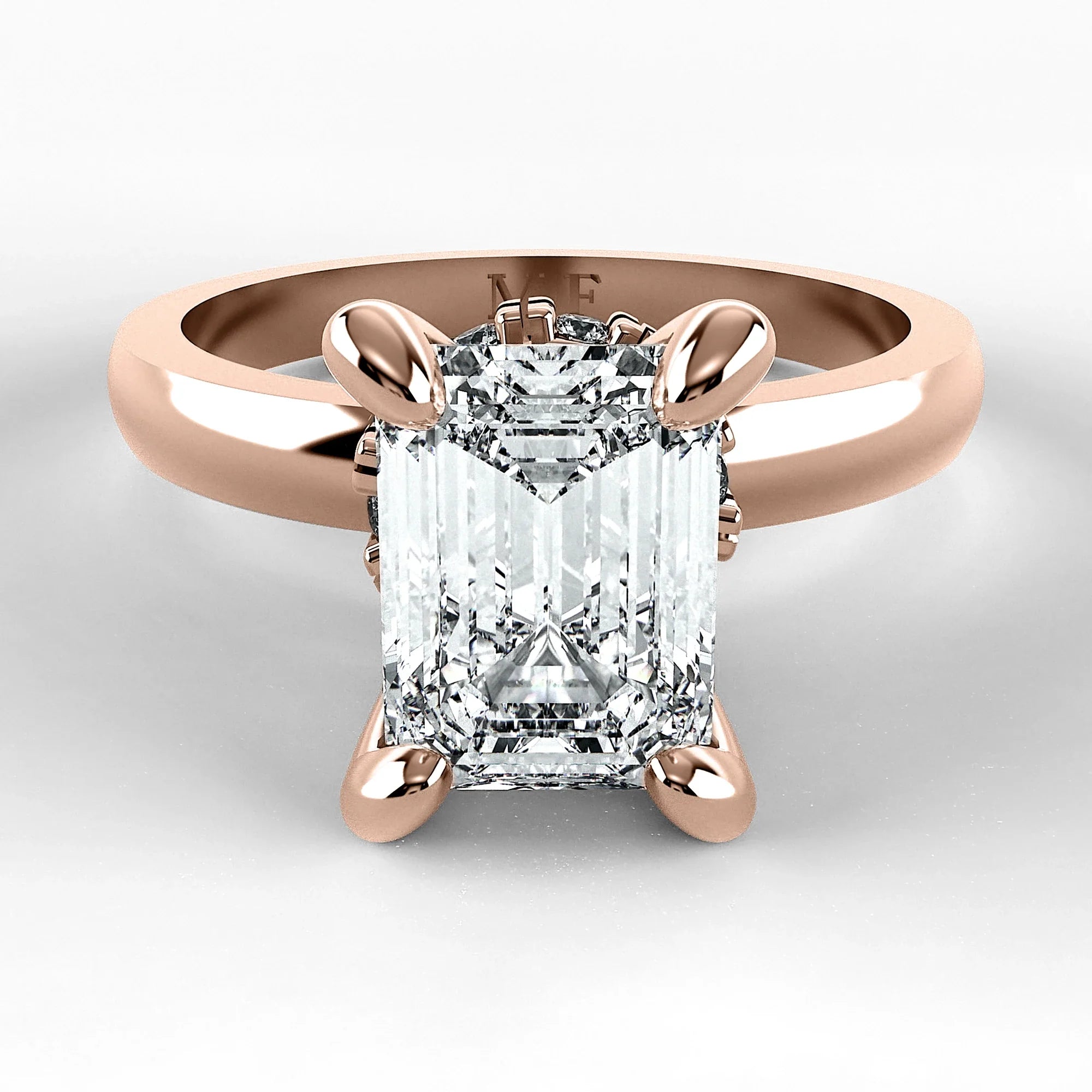 Anillo de Compromiso Radiante - Esmeralda en oro rosa - vista 1