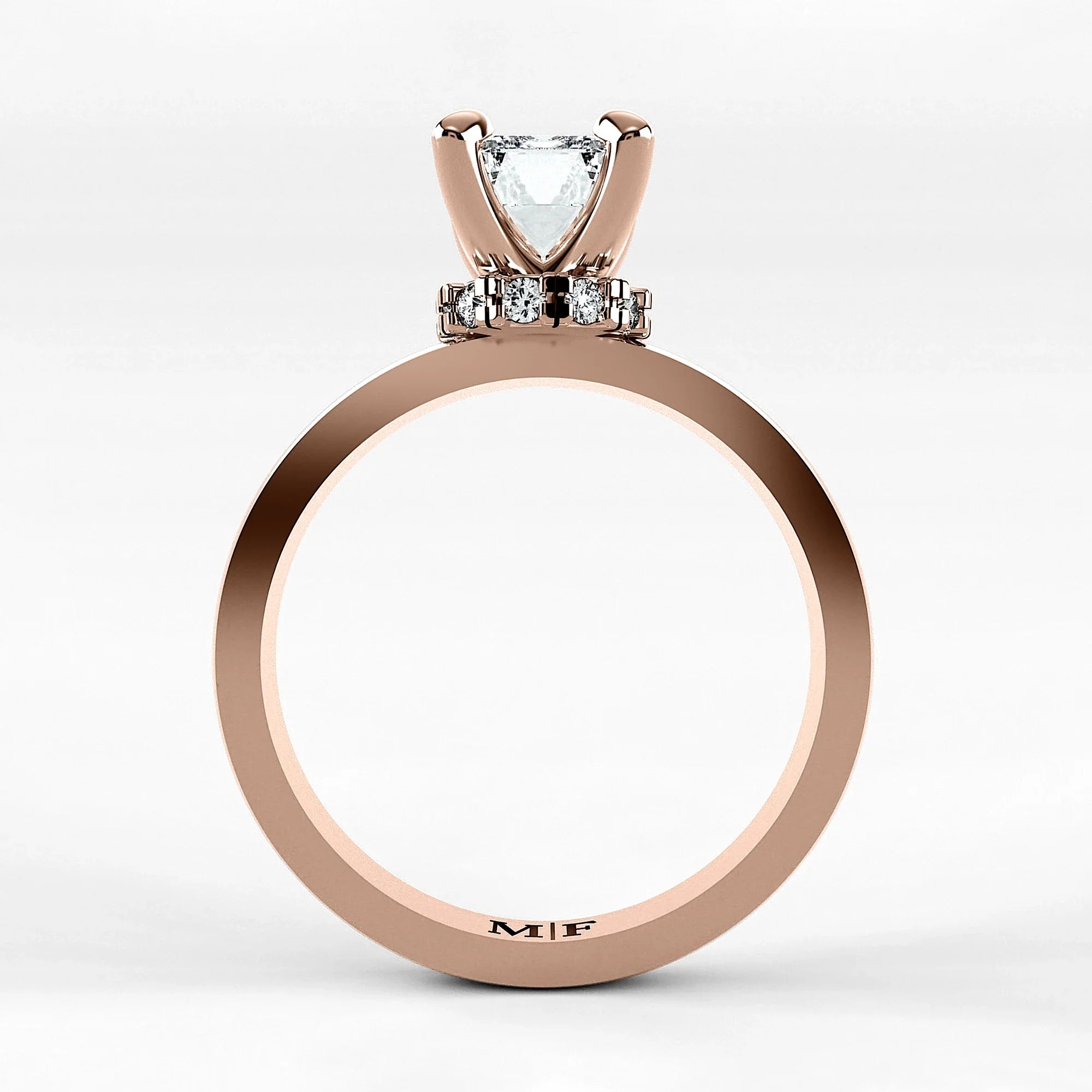 Anillo de Compromiso Radiante - Esmeralda en oro rosa - vista 3