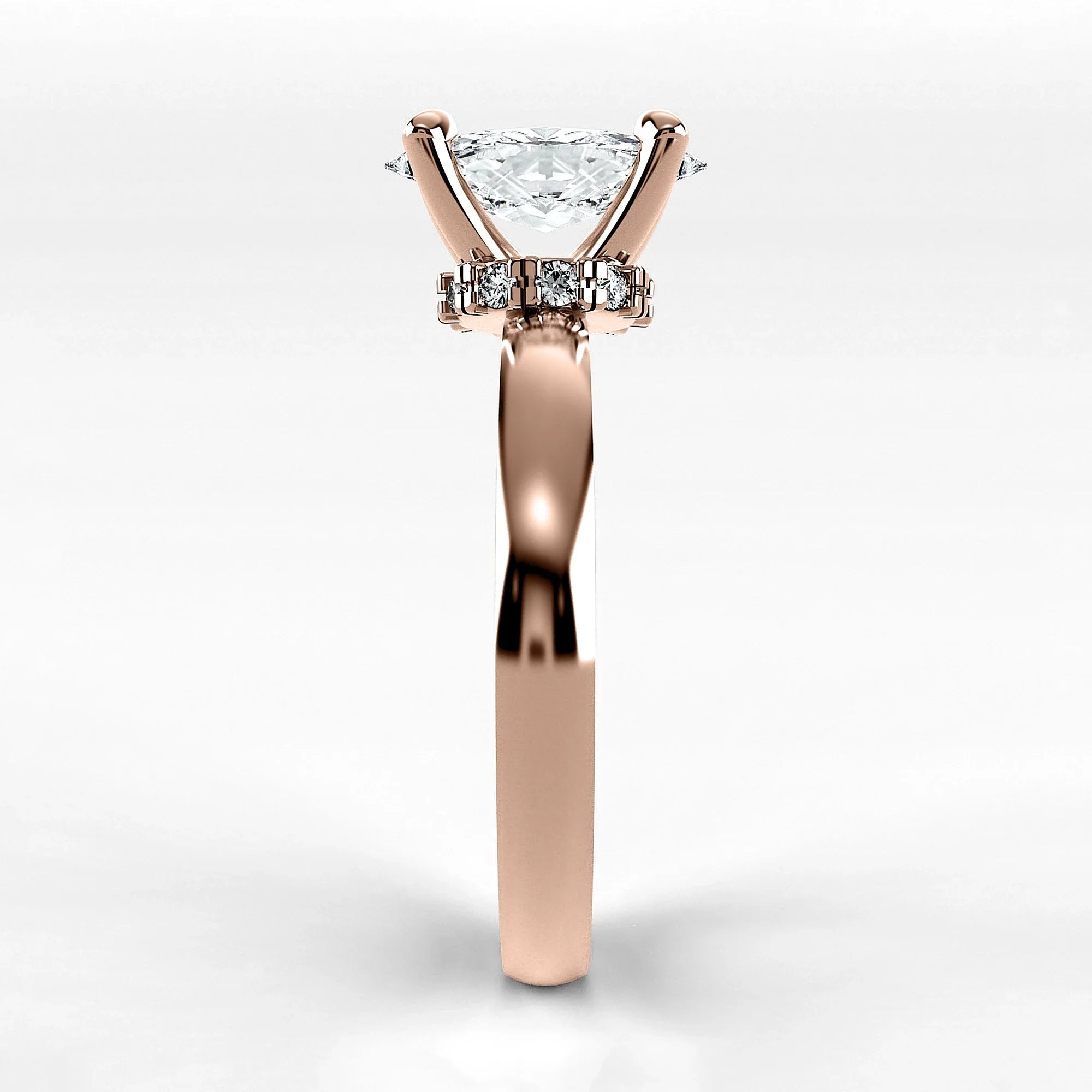 Anillo de Compromiso Radiante - Marquesa en oro rosa - vista 2