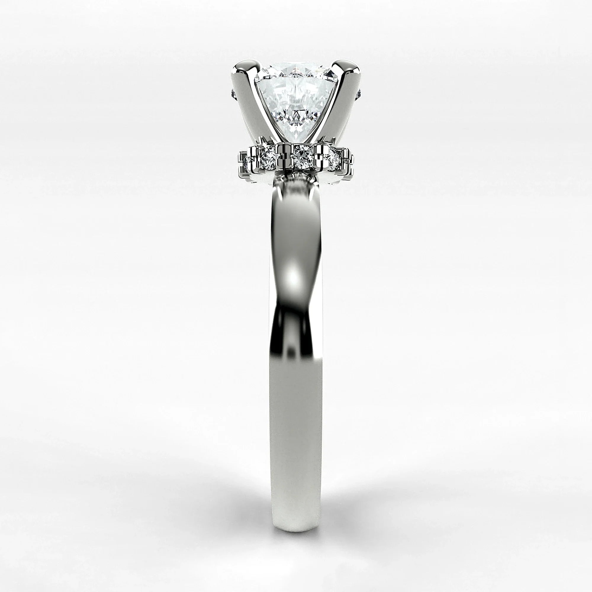 Anillo de Compromiso Radiante - Redondo en oro blanco - vista 2