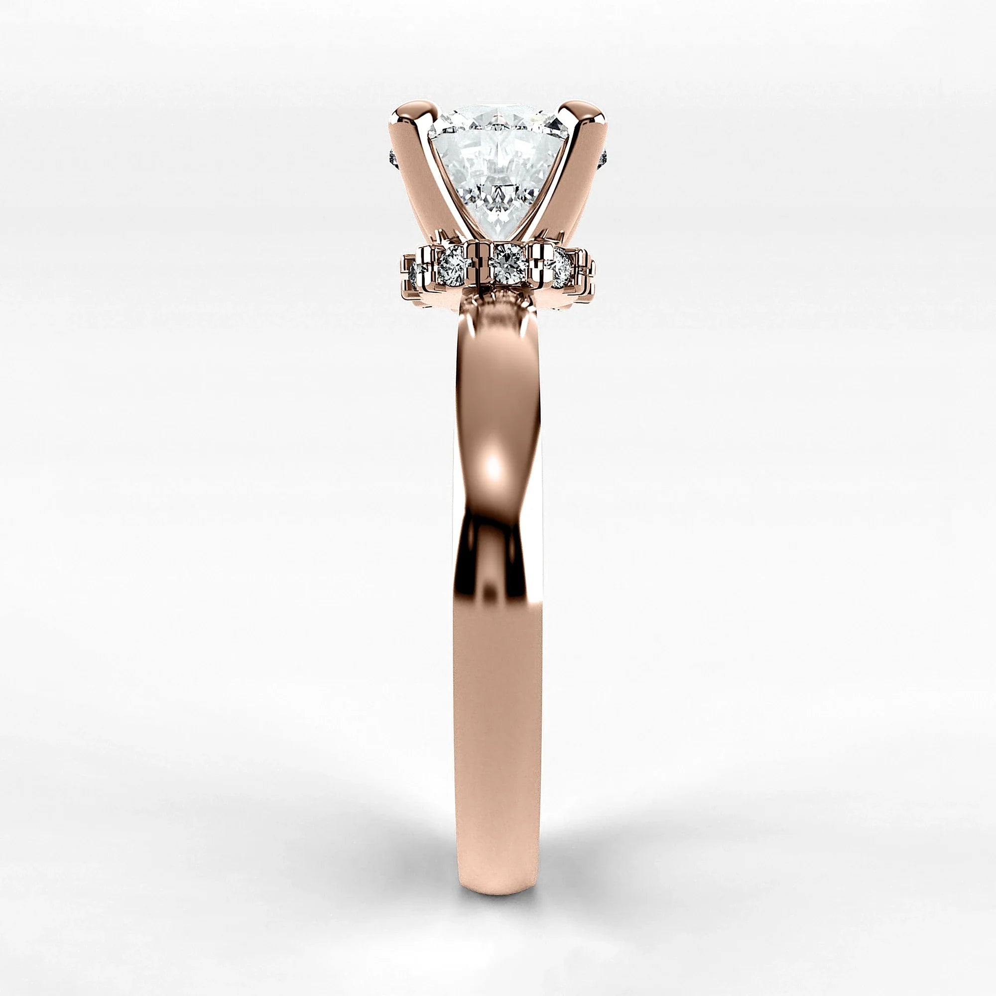Anillo de Compromiso Radiante - Redondo en oro rosa - vista 2